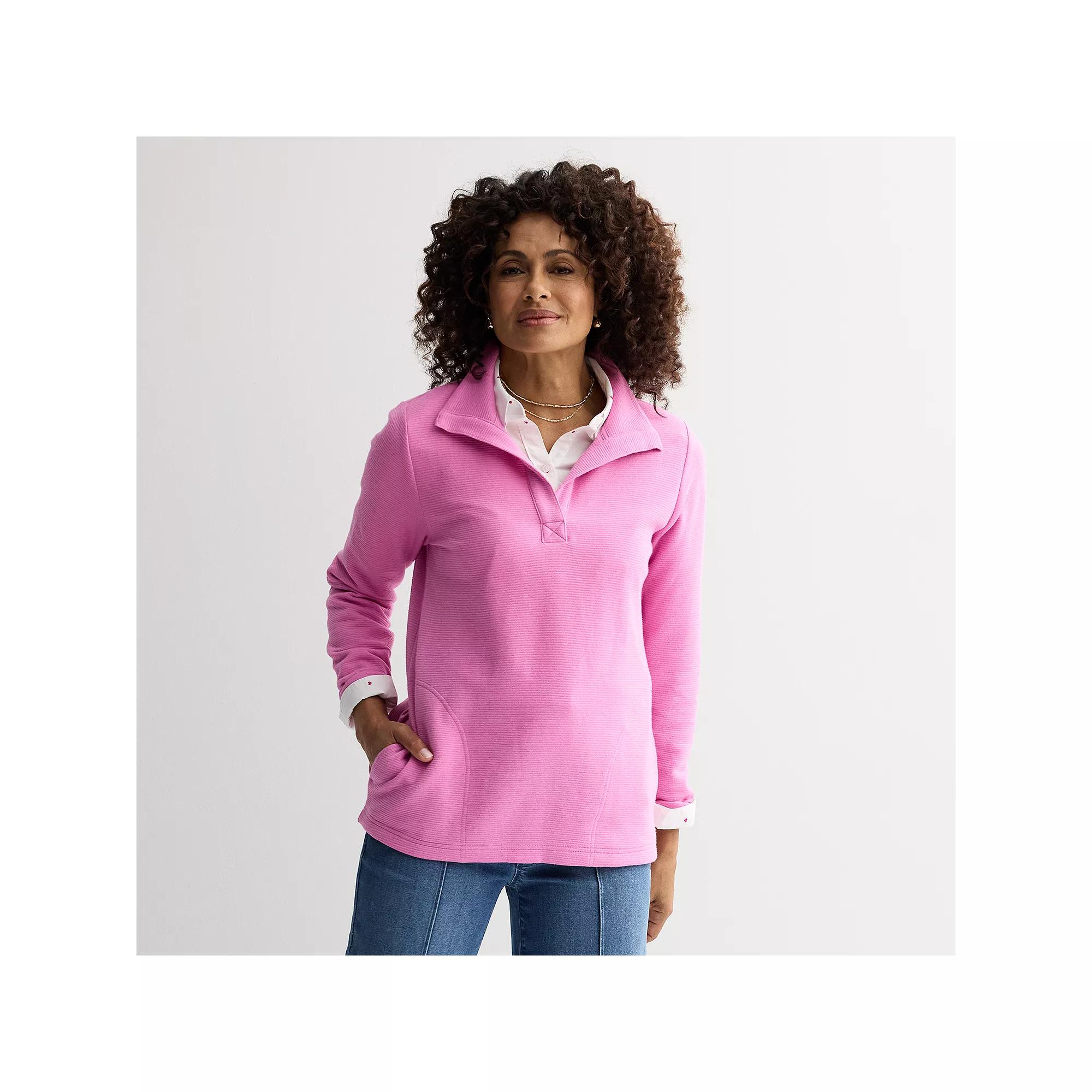 Women's Croft & Barrow® Open Collar Pullover, Size: XL, Bubblegum Taffy Product Image