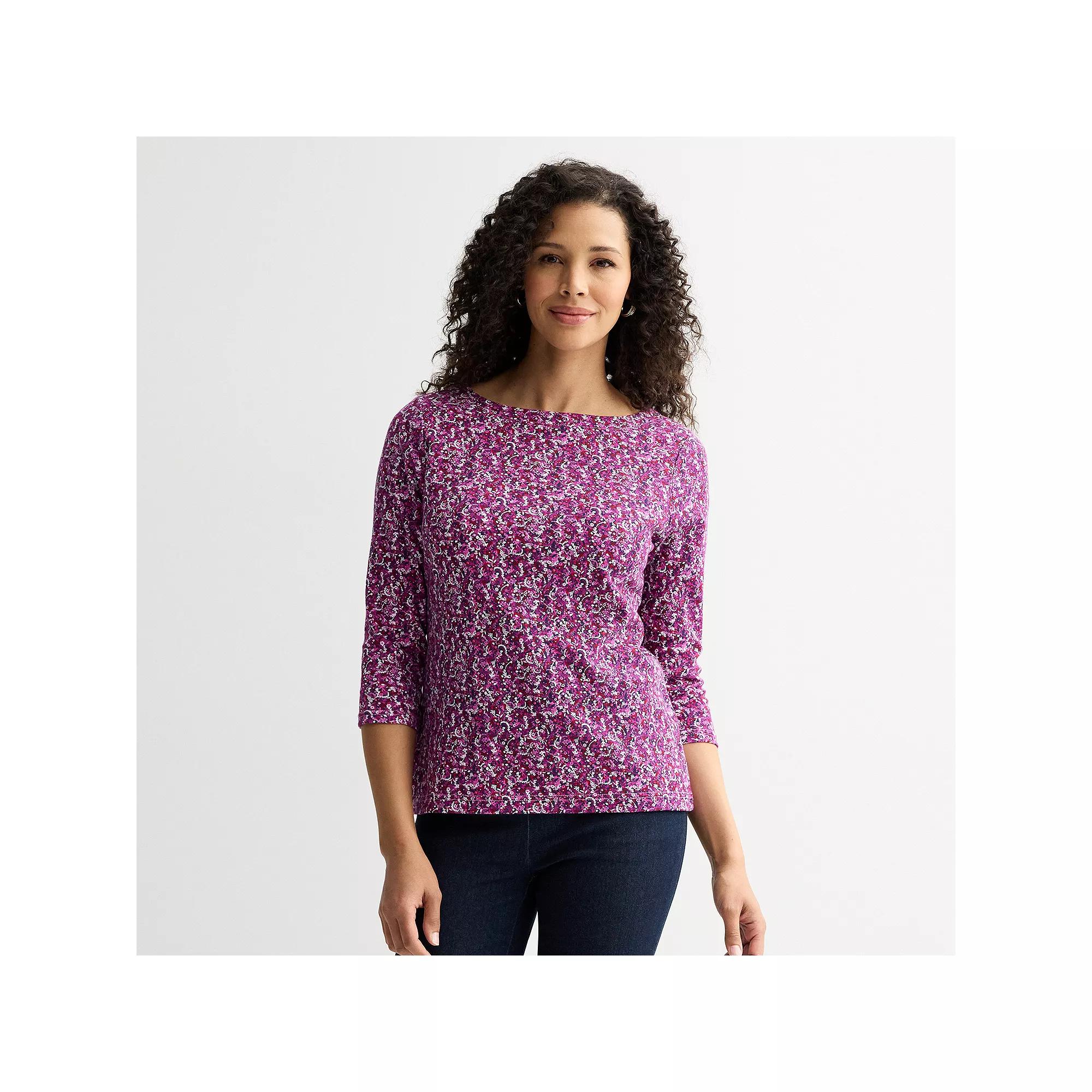 Women's Croft & Barrow® Boatneck Top, Size: Small, Pink Tiny Blooms Product Image