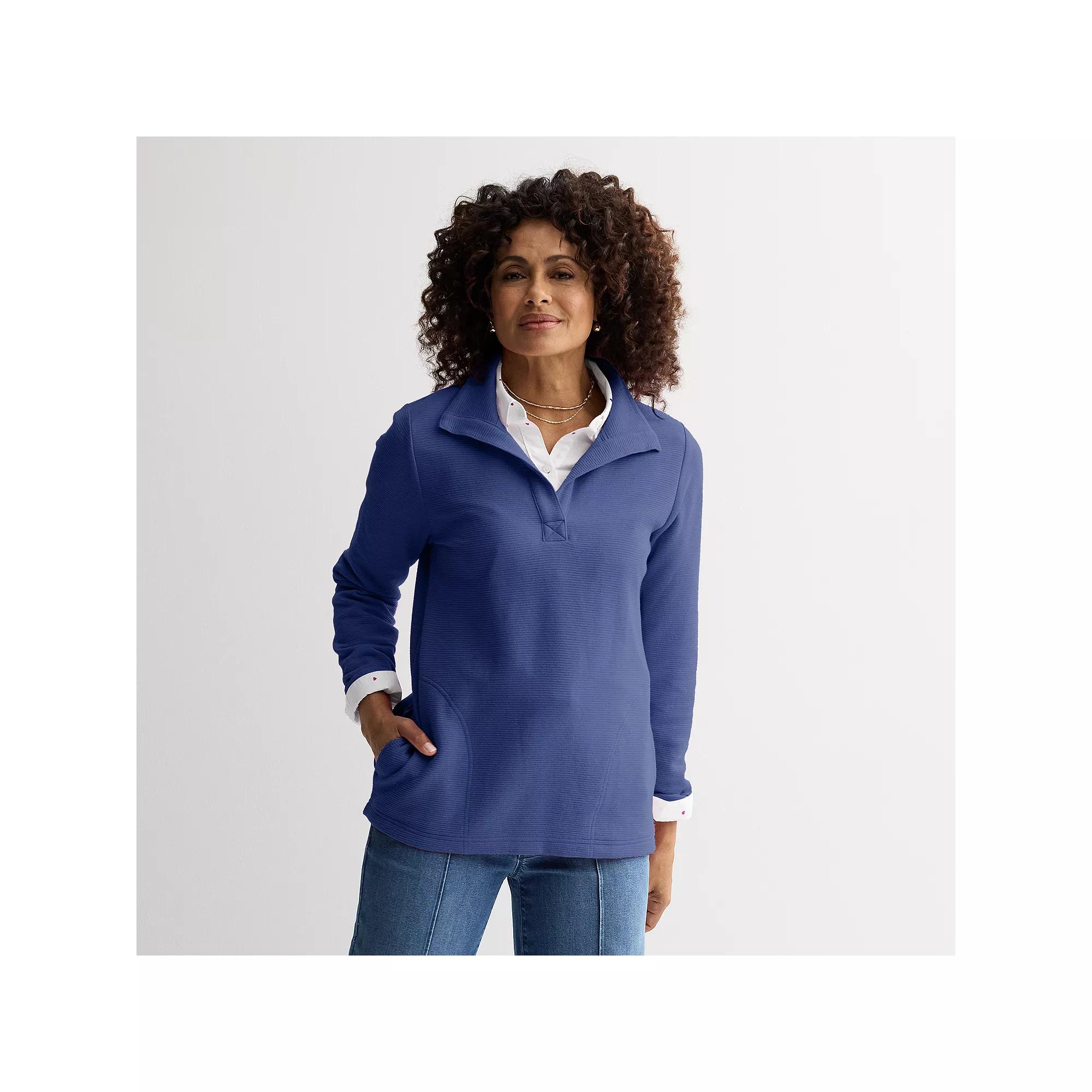 Women's Croft & Barrow® Open Collar Pullover, Size: Small, Jefferson Blue Product Image
