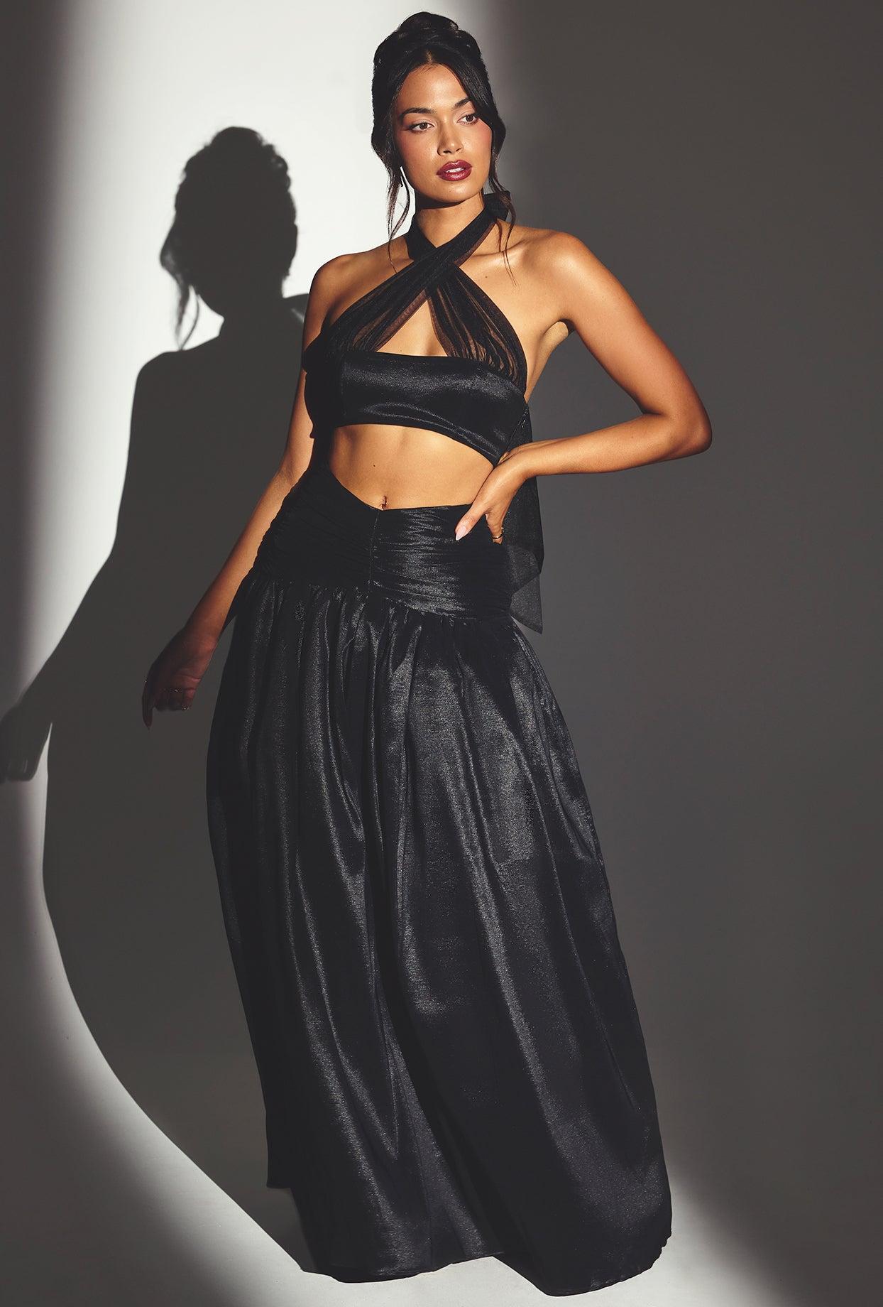 Woven Twill Voluminous Maxi Skirt in Jet Black Product Image