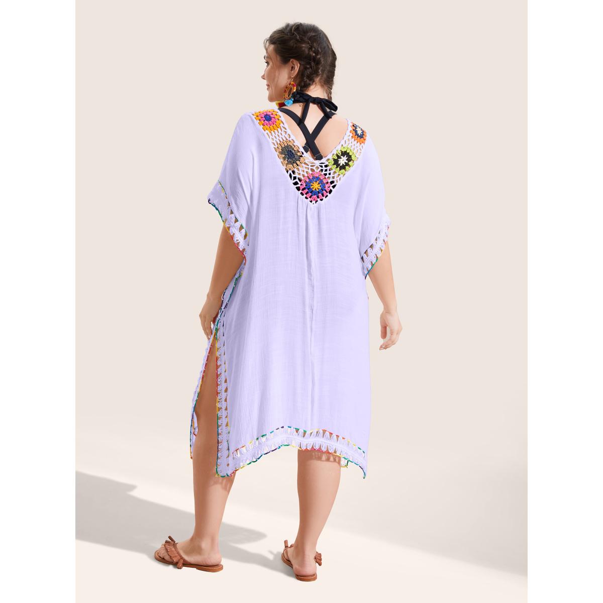 Plus Size Colored Crochet Slit Hem Swim Cover Up Women's Swimwear Lavender Beach Loose Crochet Curve Swim Cover Ups BloomChic 18-20/2X Product Image