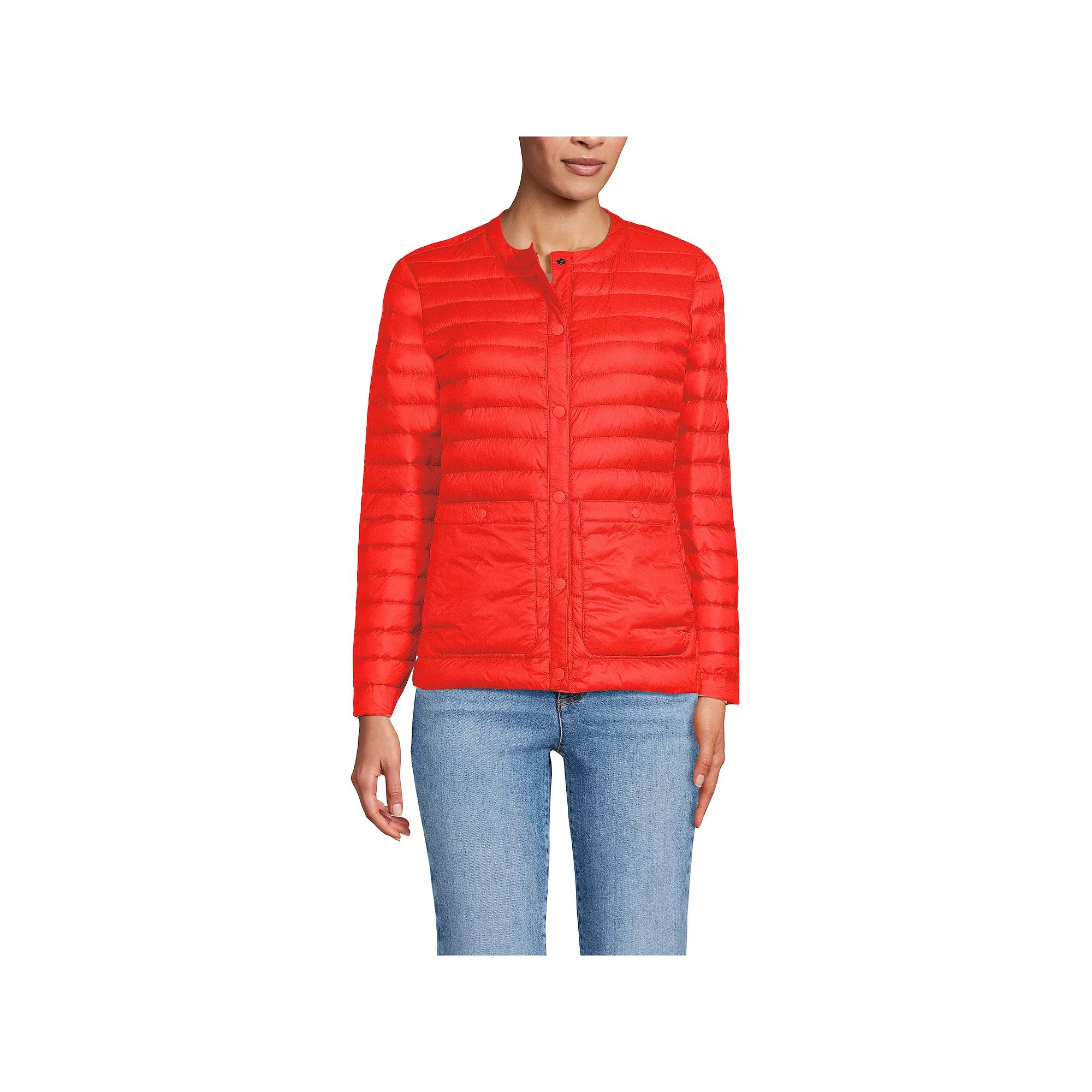 Women's Lands' End Collarless Wanderweight Down Puffer Jacket, Size: XS, Sunset Poppy Product Image