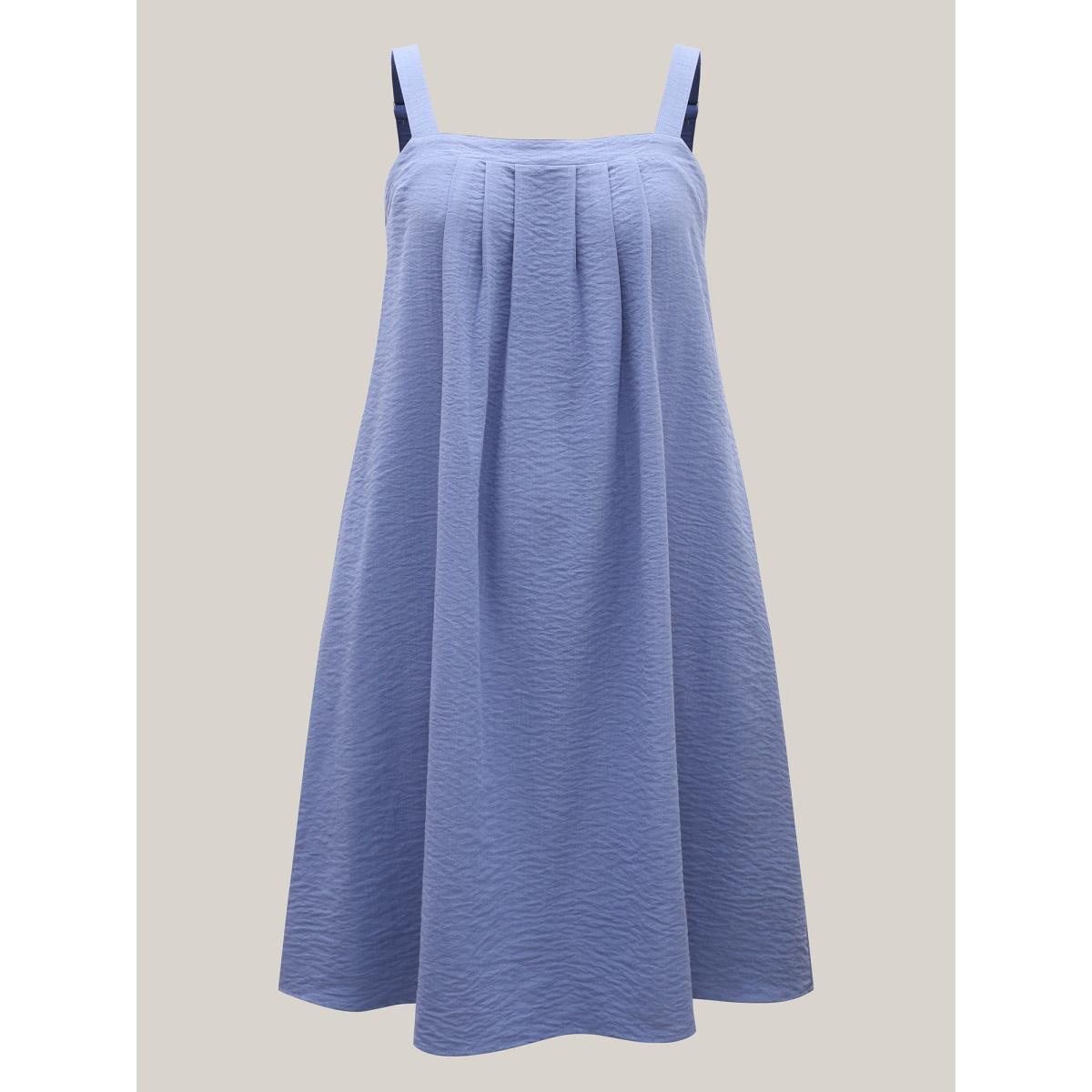 Plus Size Adjustable Straps Pockets Plain Midi Dress Mediumblue Women Non Sleeveless Curvy BloomChic 12/L Product Image