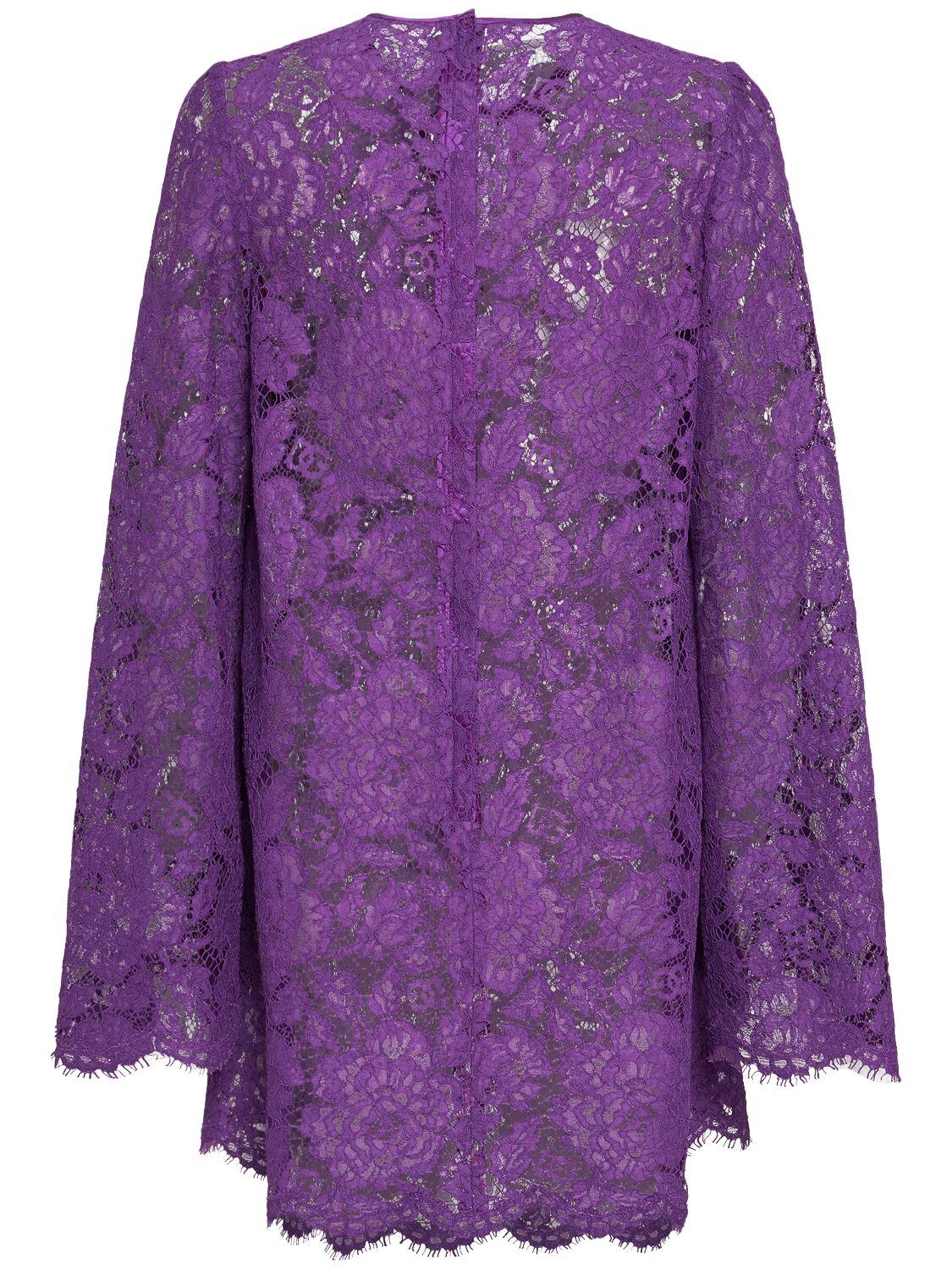 DOLCE & GABBANA Cordonetto Lace Short Dress In Purple Product Image