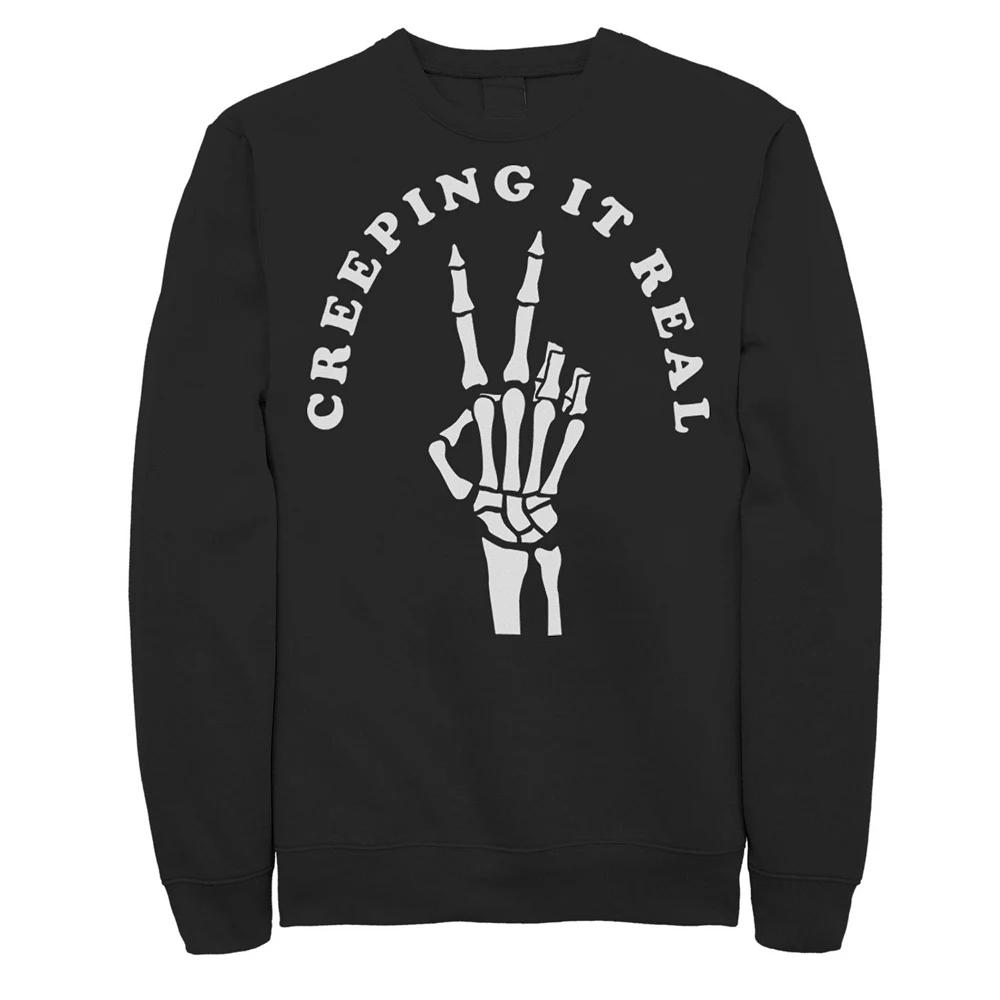 Mens Creeping It Real Skeleton Peace Sign Sweatshirt, Men's,  Product Image