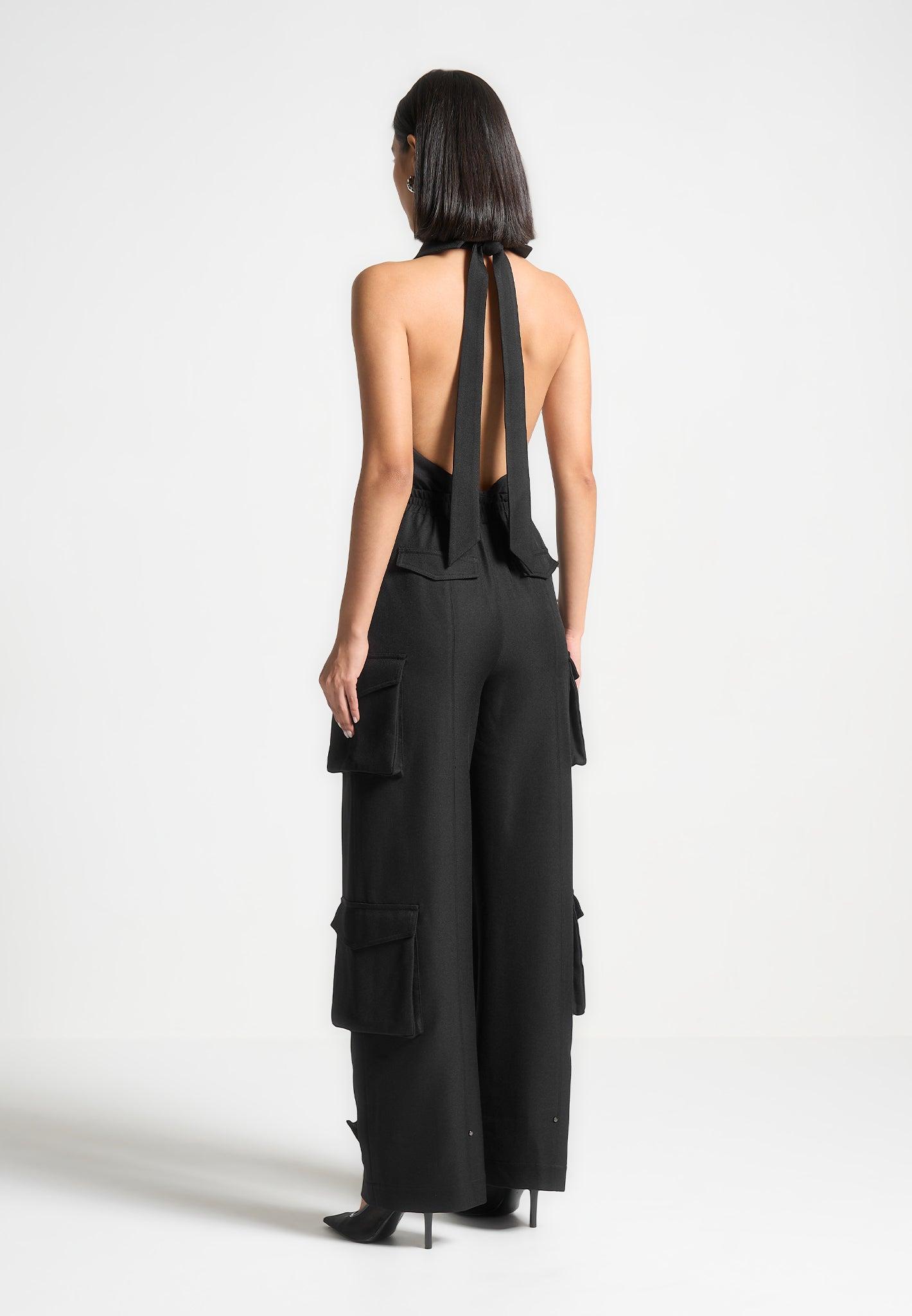 Tailored Halterneck Cargo Jumpsuit - Black Female Product Image