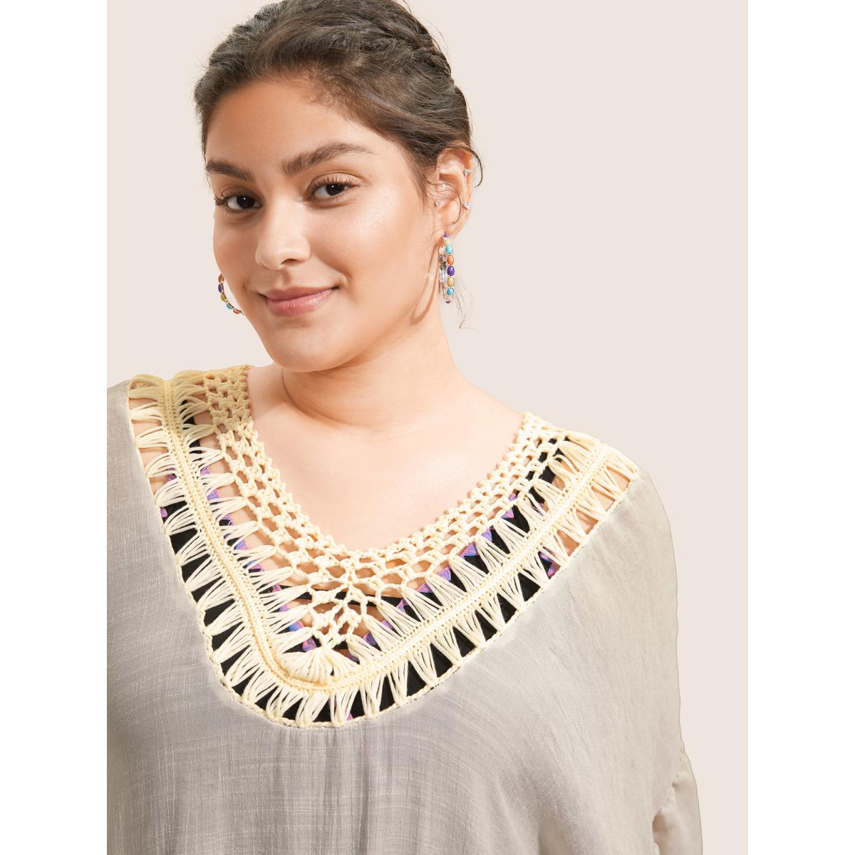 Plus Size Woven Neck Ruffles Hanky Hem Swim Cover Up Women's Swimwear MistyRose Beach Loose Crochet Curve Swim Cover Ups BloomChic 10/M Product Image