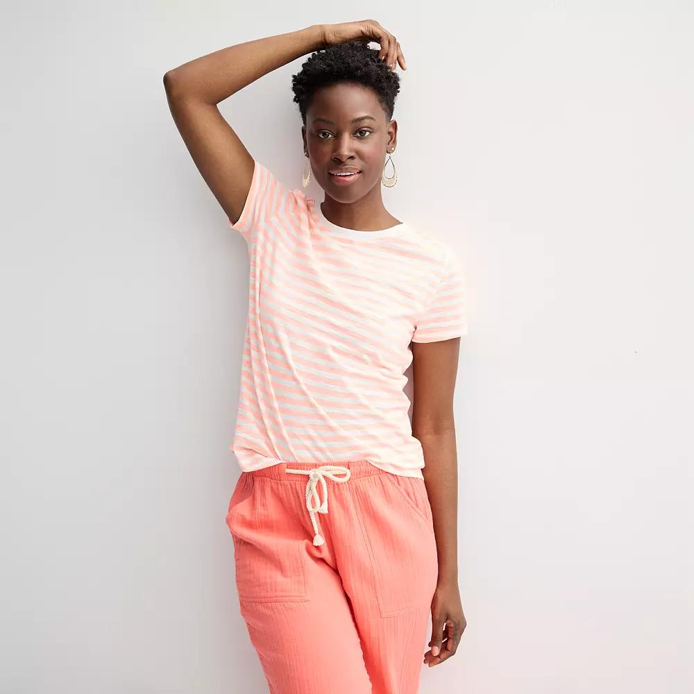 Women's Sonoma Goods For Life® Short-Sleeve Crew Tee, Size: XL, Pink Simple Stripe Product Image
