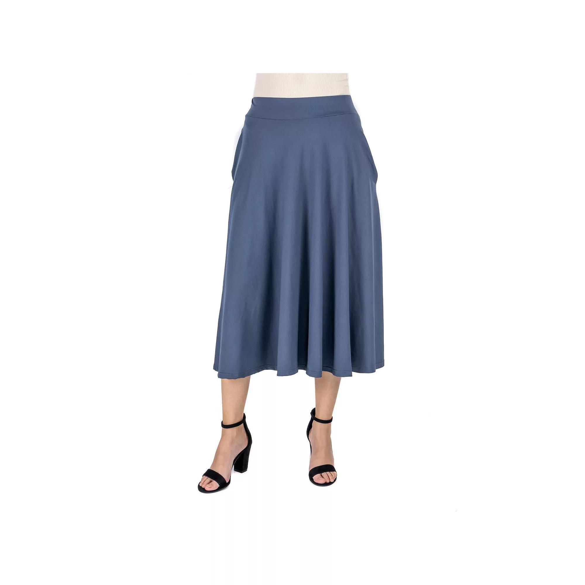 Women's 24Seven Comfort Apparel Solid A-Line Midi Skirt,  Product Image