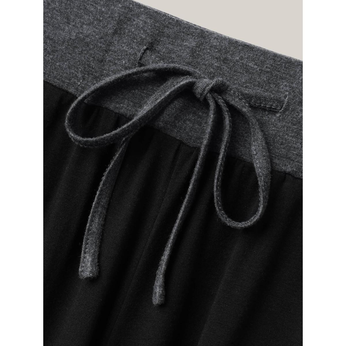 Plus Size Heathered Color Block Drawstring Bootcut Pants Women DimGray Casual Flare Leg Mid Rise Everyday Pants BloomChic 22-24/3X Product Image