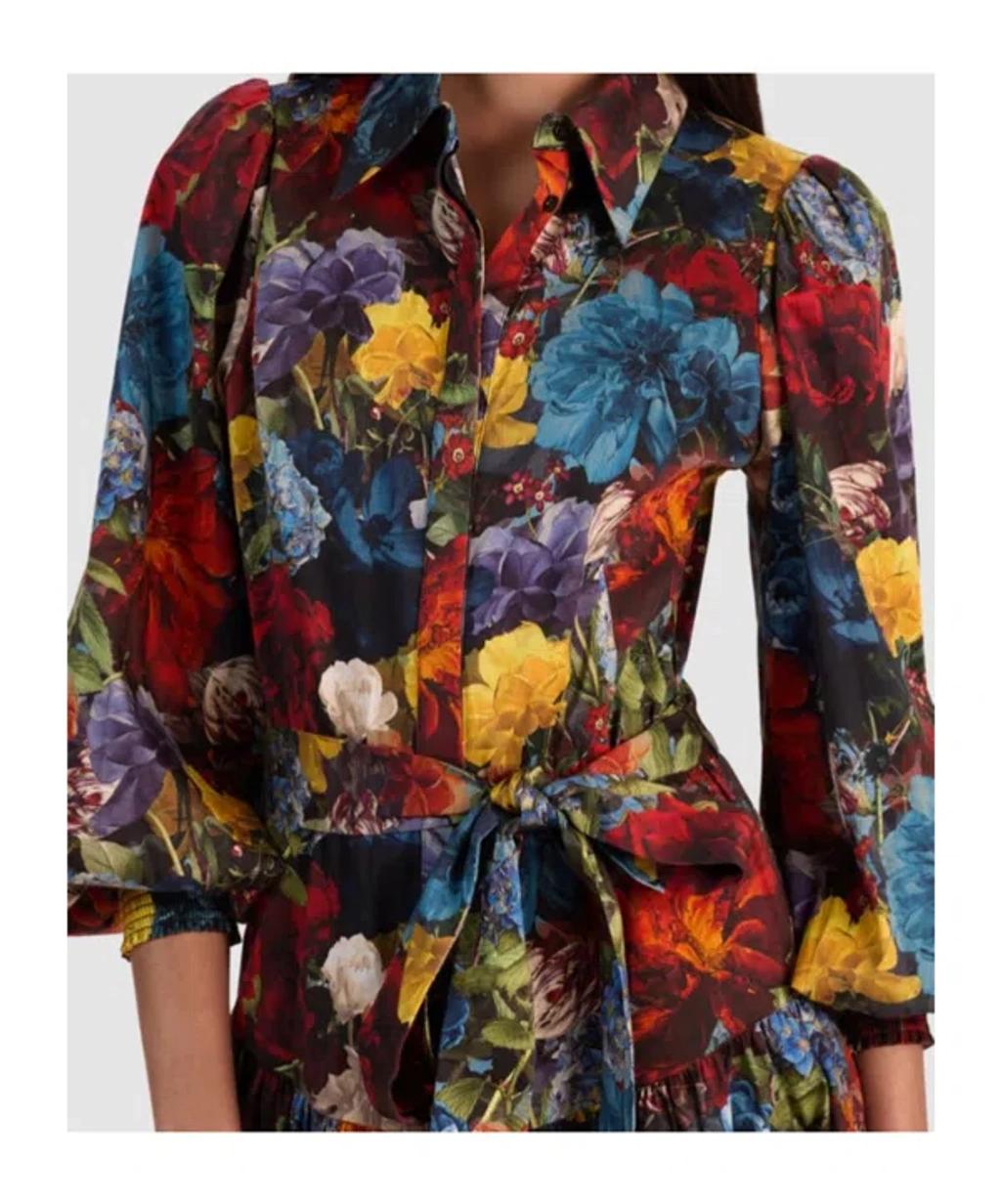 ALICE AND OLIVIA Lily Mini Shirt Dress In Flourish Sm In Multi Product Image
