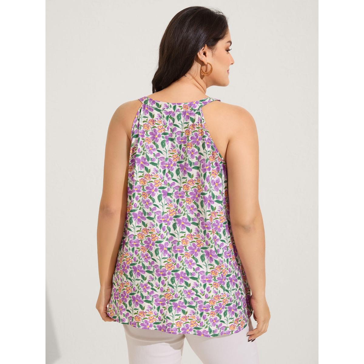 Plus Size Floral Print Neck Tassels Tank Top Women Multicolor Tie knot Round Neck Vacation Tank Tops Camis BloomChic 30/6X Product Image