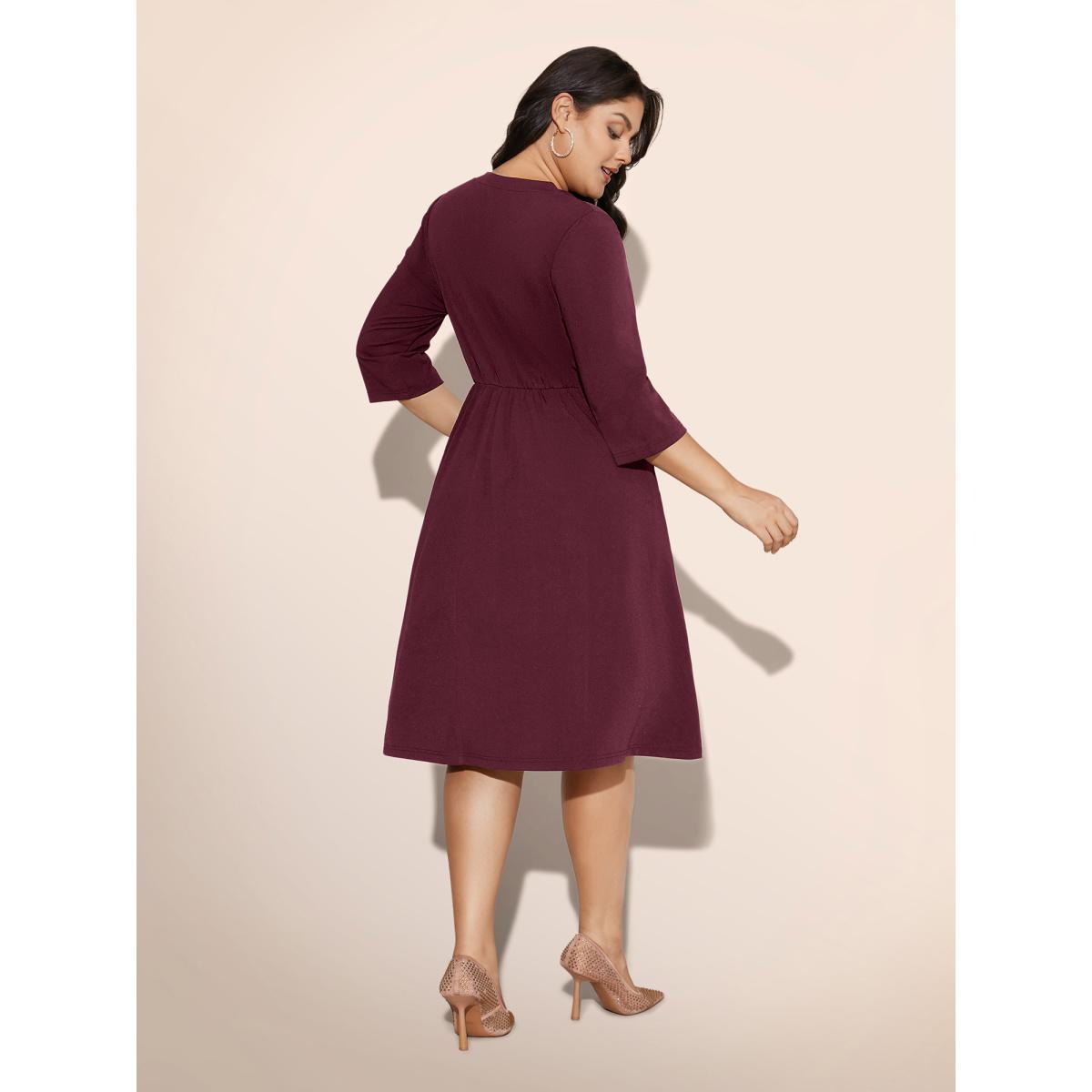 Plus Size Heart Neckline Patchwork Sequin Button Detail Dress Plum Women Cocktail Texture Party Curvy Bloomchic 18-20/2X Product Image