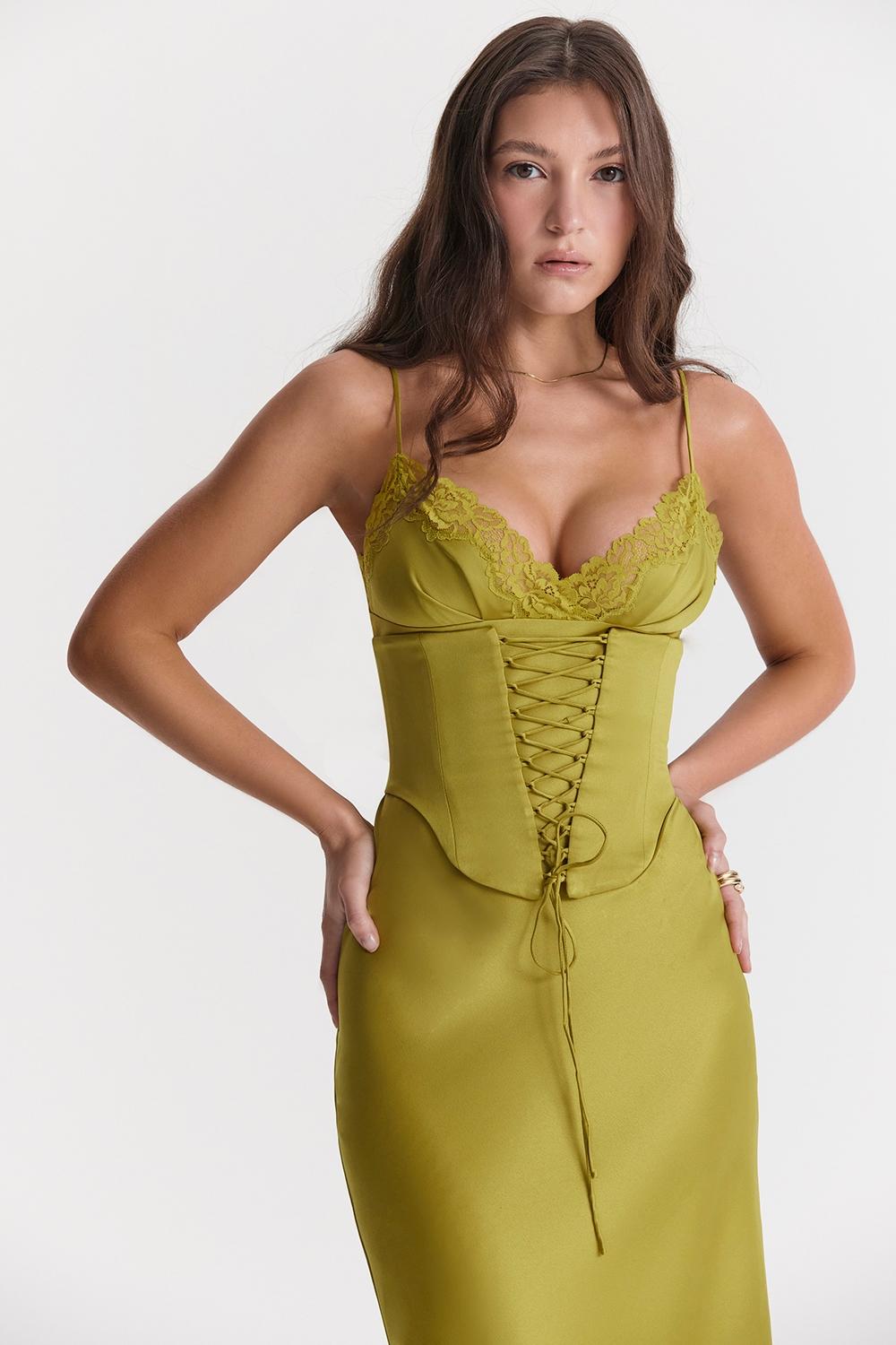Salma  chartreuse satin slip dress Product Image