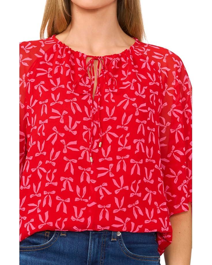 Knit V-Neck Combo Pearl Sleeve Top Product Image