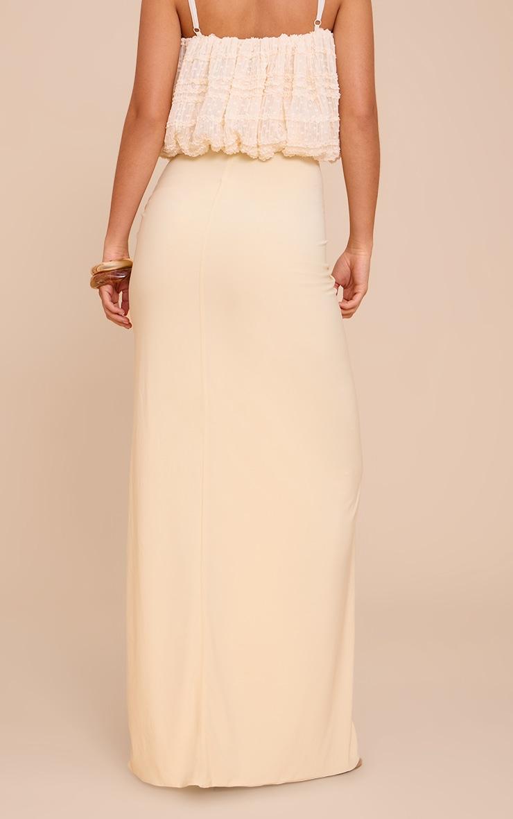Beige Stretch Chiffon Trim Detail Maxi Skirt Product Image