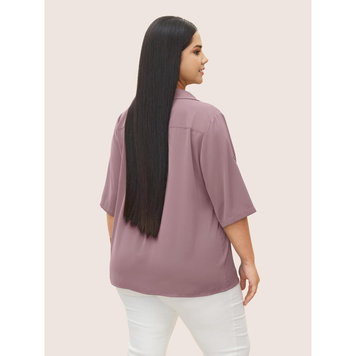 Plus Size Mauve Shirt Collar Patched Pocket Tab Sleeve Blouse Women Work From Home Elbow-length sleeve Shirt collar Office Blouses BloomChic 10/M Product Image