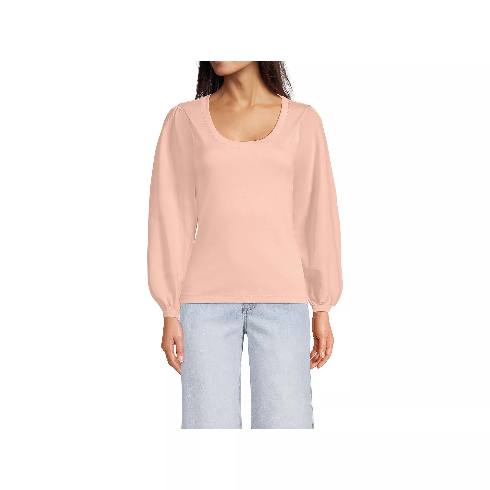 Women's Lands' End Supima Interlock Scoopneck Blouson Sleeve Top,  Product Image