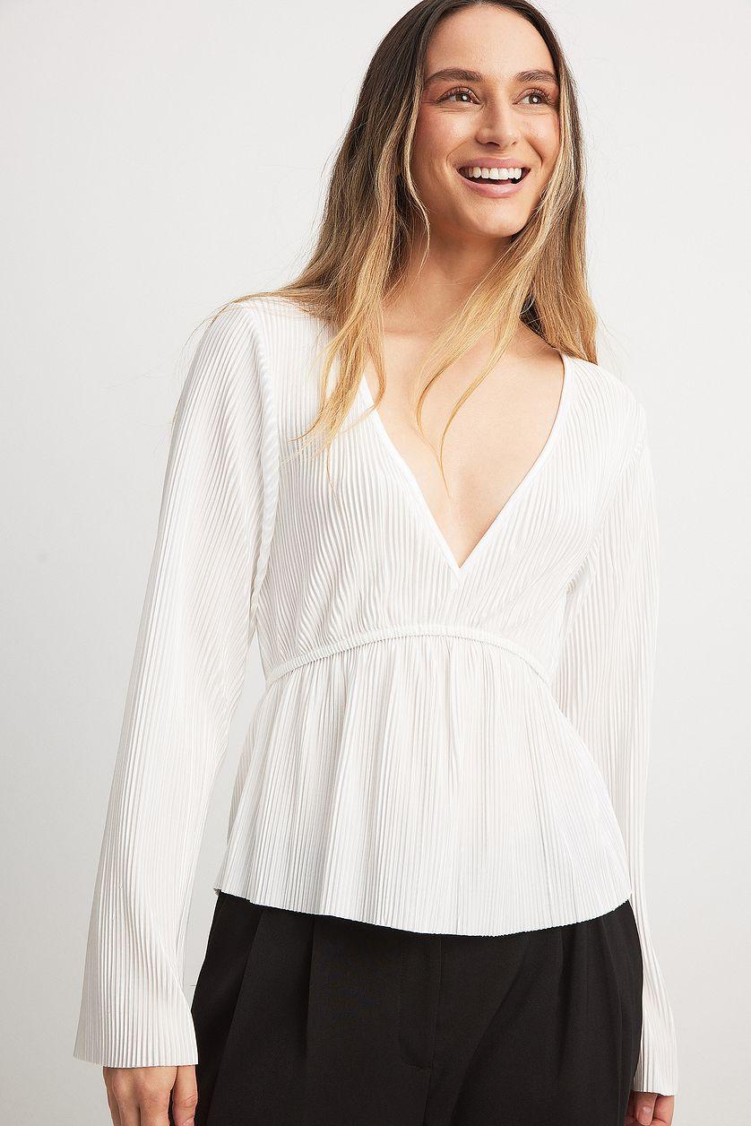 Pleated Long Sleeve Blouse Product Image