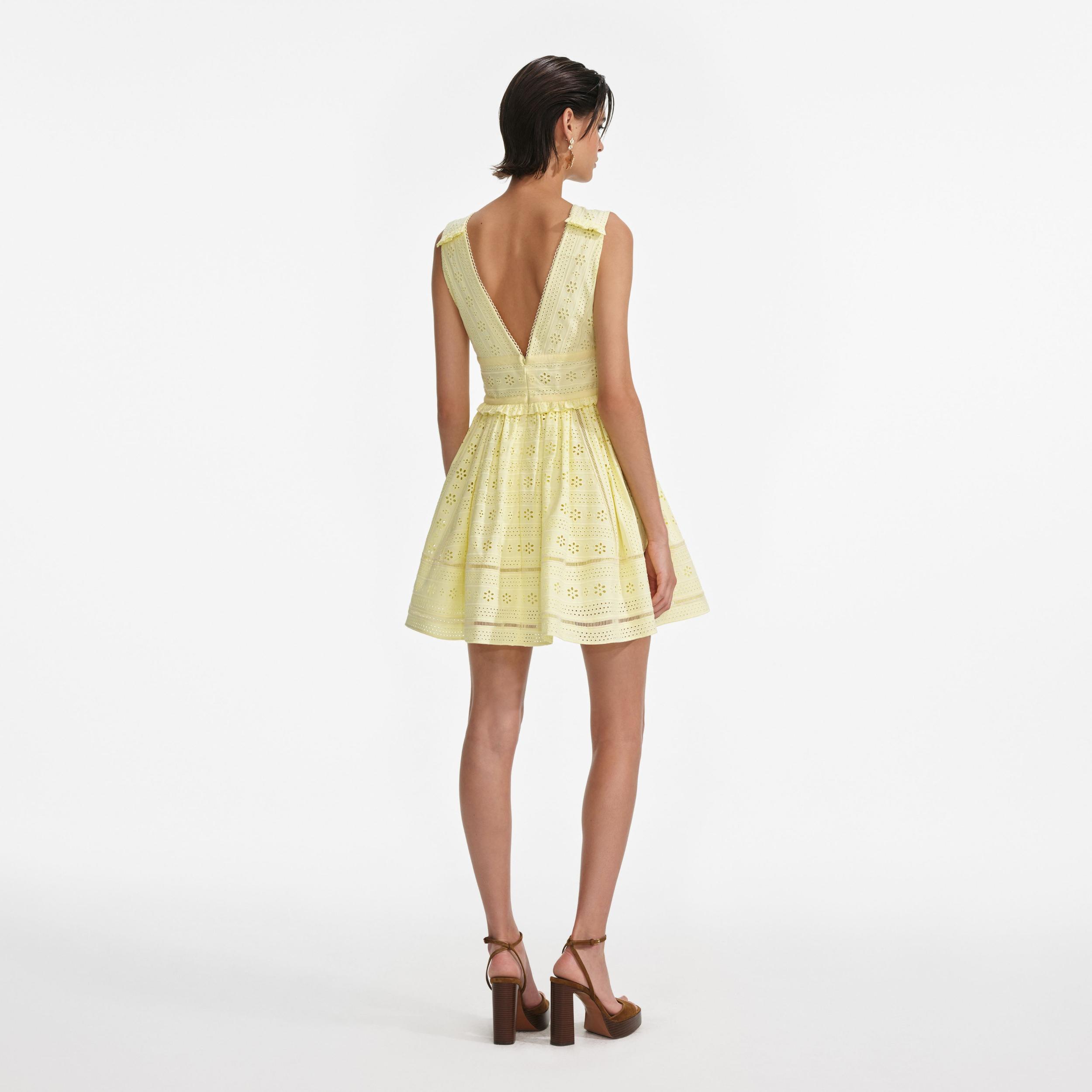 Yellow Cotton Broderie Mini Dress Product Image