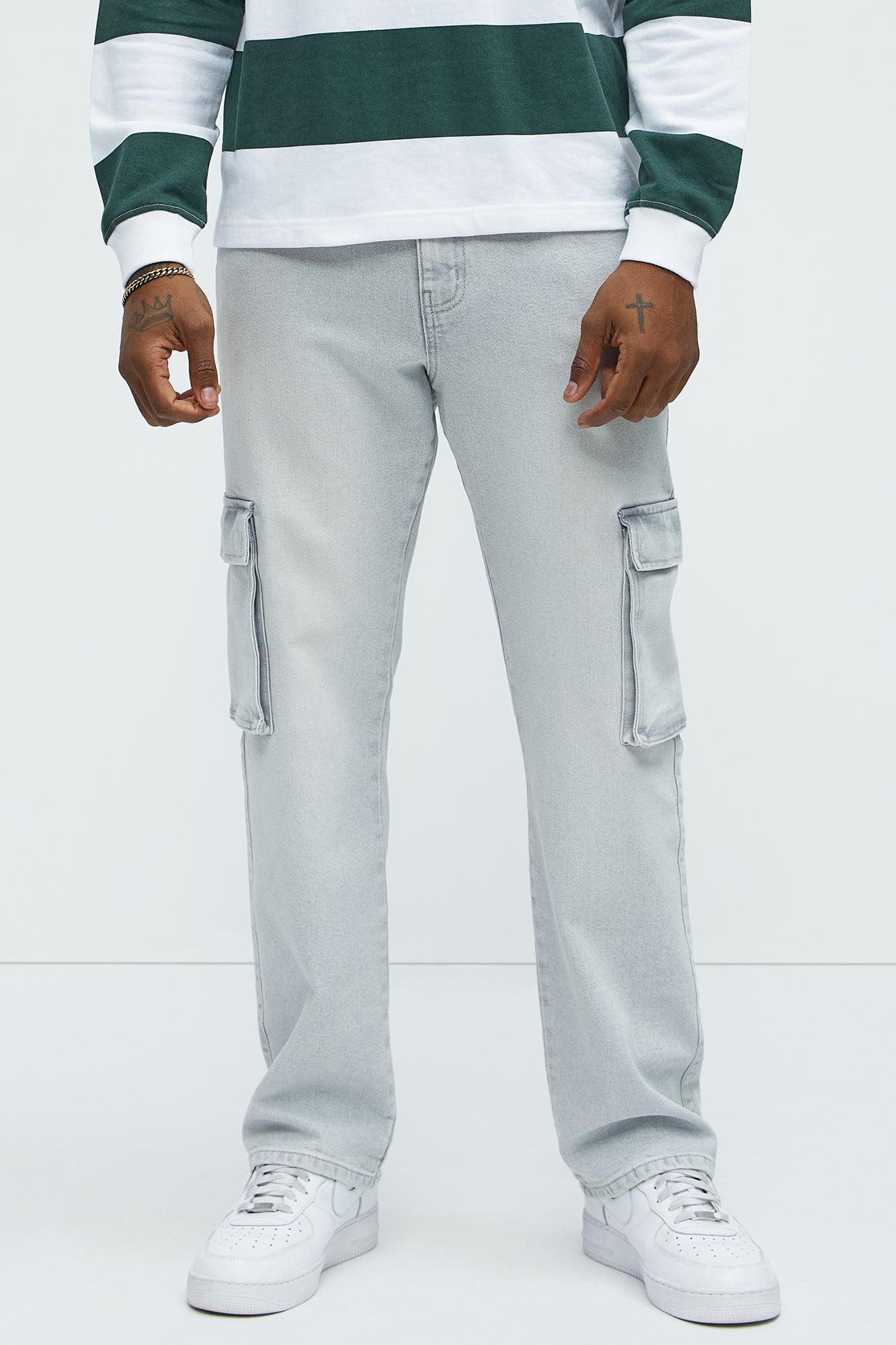 Classic Straight Cargo Jeans - Grey/Blue Product Image