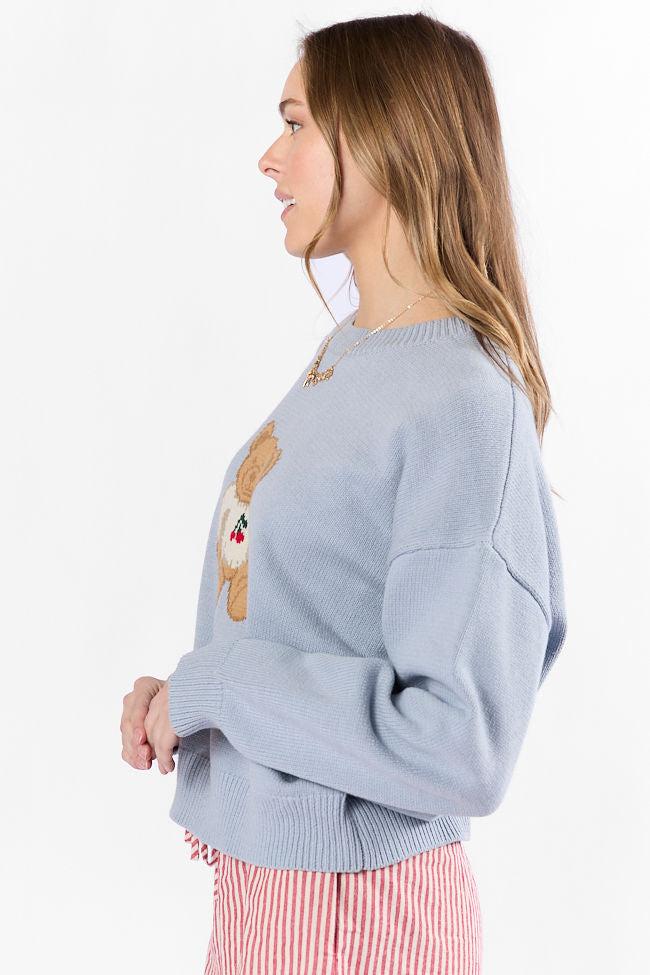 Too Much To Bear Light Blue Cherries Sweater FINAL SALE Product Image