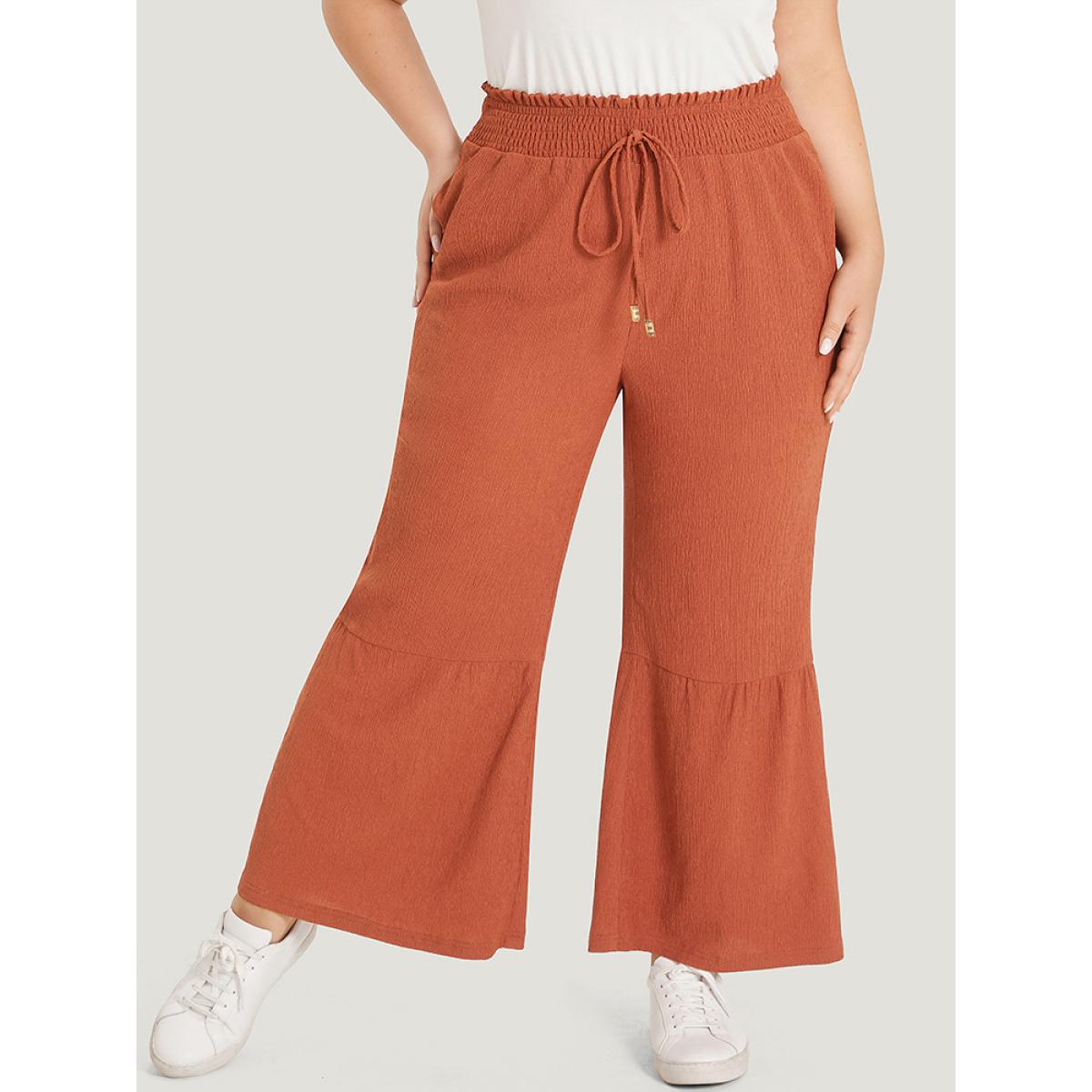 Plus Size Solid Pocket Ties Paperbag Waist Bootcut Pants Women Rust Casual Bootcut High Rise Dailywear Pants BloomChic 22-24/3X Product Image