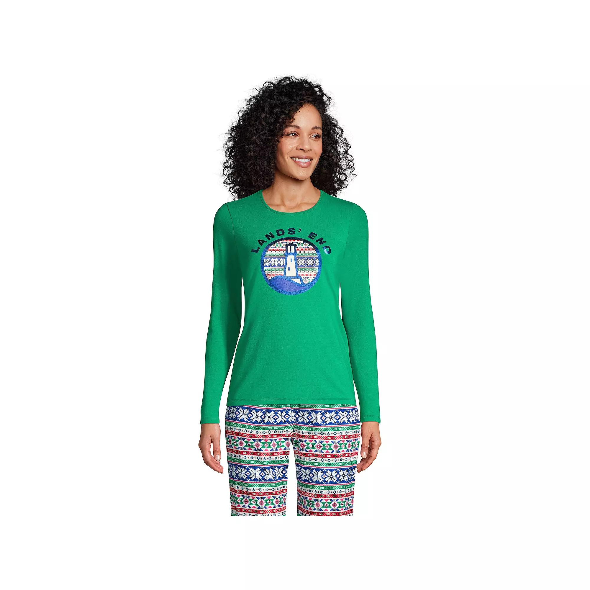 Womens Lands' End Holiday Crewneck Long-Sleeve Graphic Tee, Women's,  Product Image
