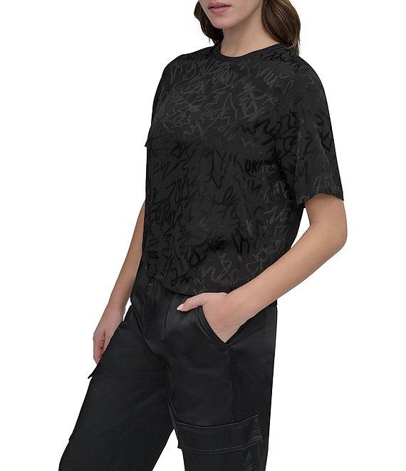 DKNY By Donna Karan Scribble Logo Scoop Neck Short Sleeve Top Product Image