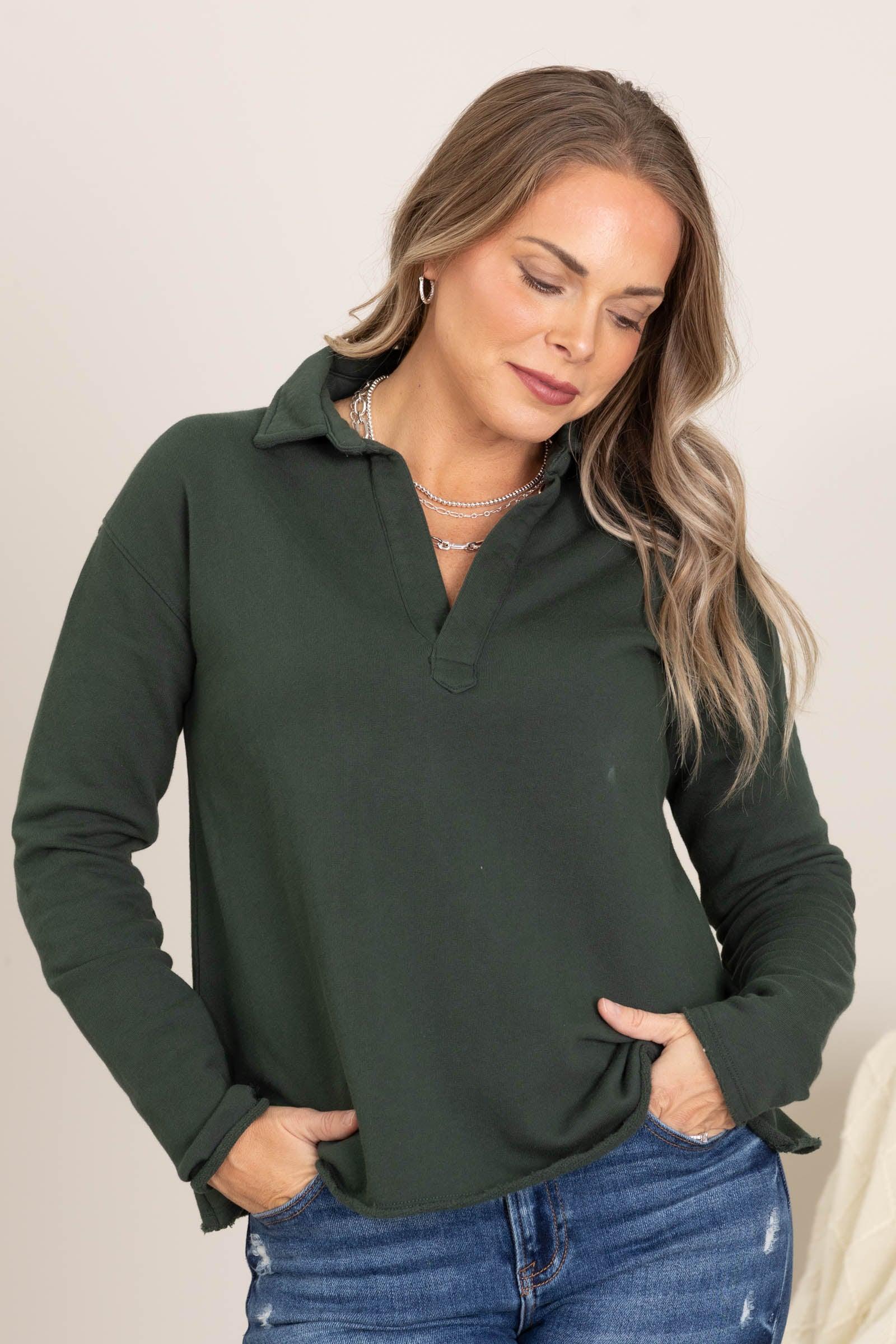 French Terry Raw Edge V-Neck Top Product Image