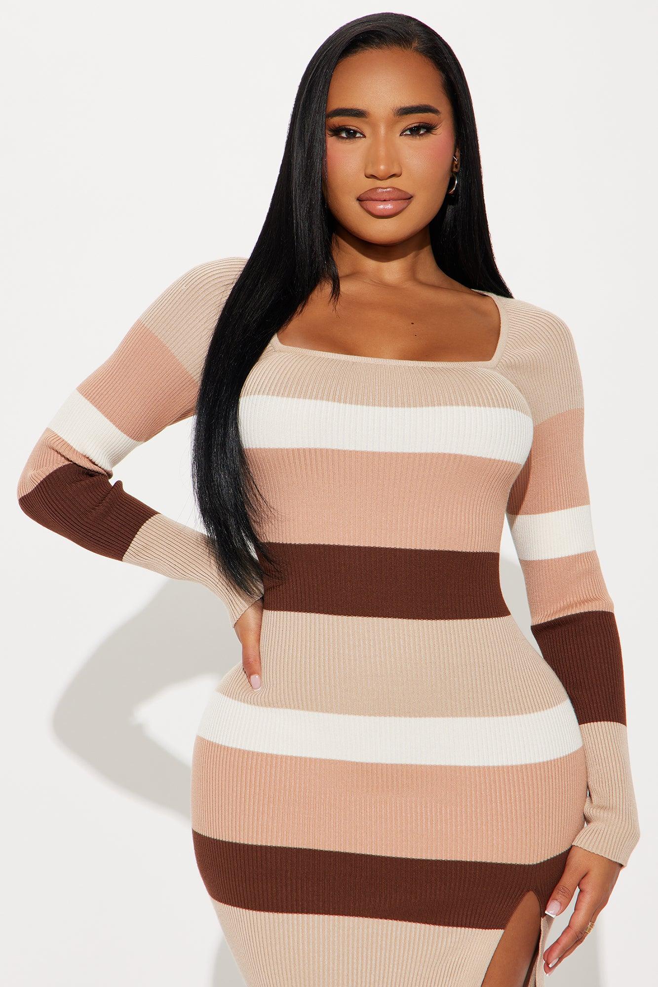 Willow in the Wind Striped Midi Dress - Taupe/combo Product Image