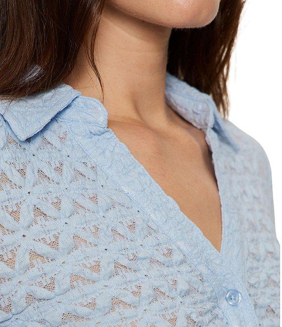 Sanctuary Pucker Up Dreamgirl Lace Point Collar Neck Long Sleeve Button Front Top Product Image