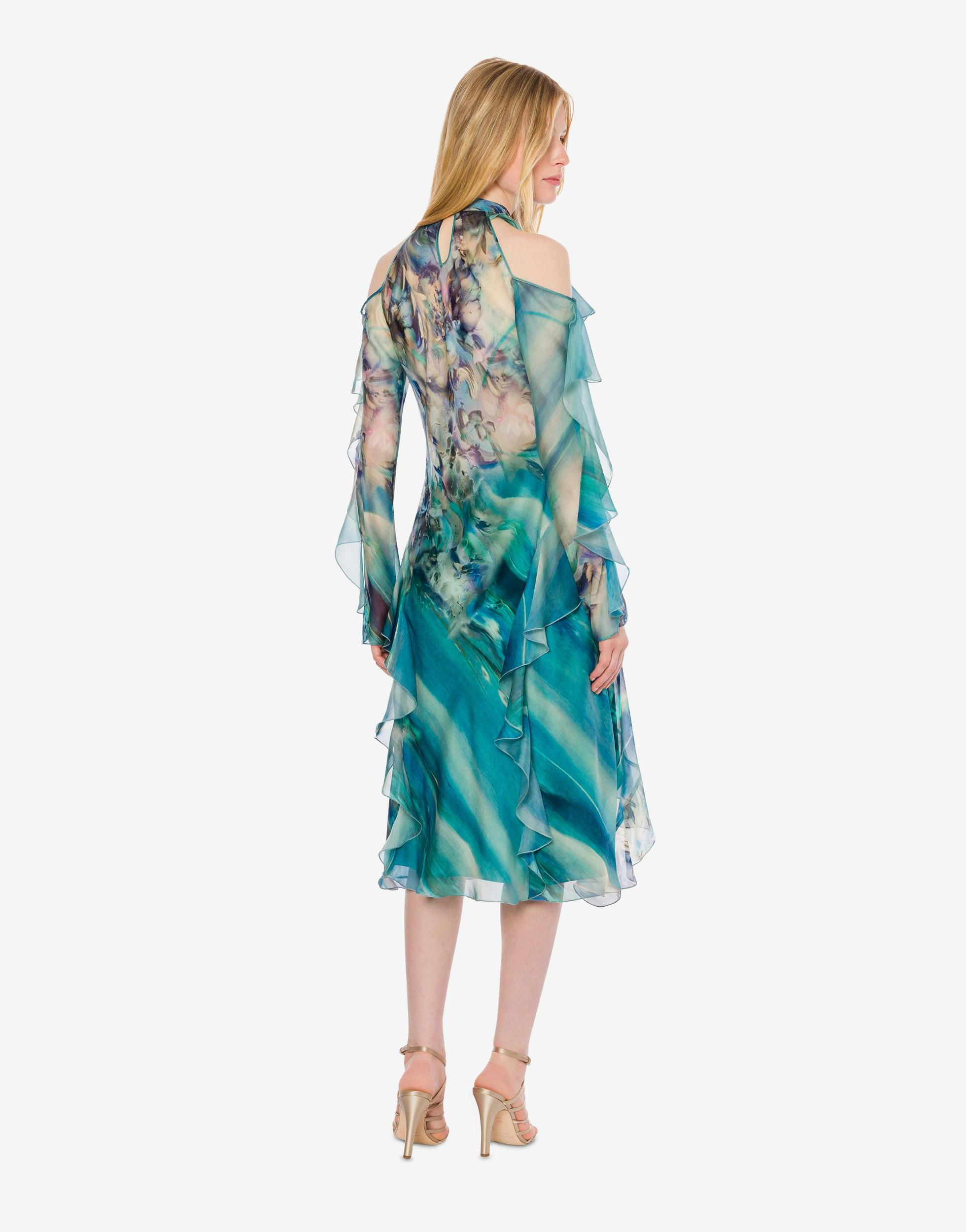 Chiffon midi dress with water lily print Product Image