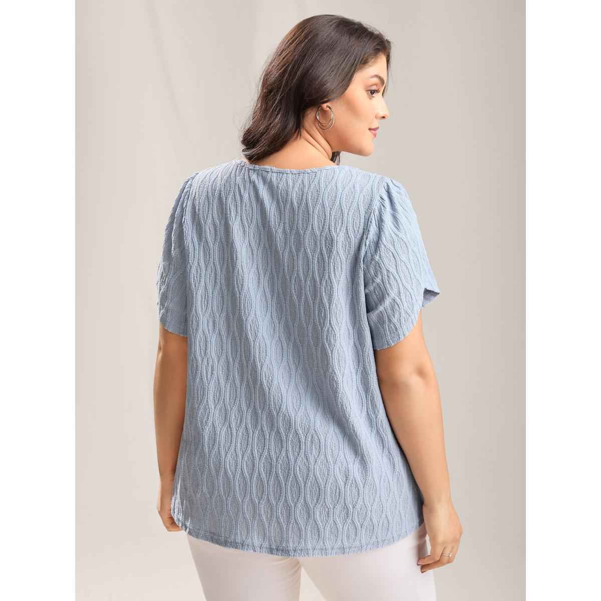 Plus Size Stone Asymmetrical Collar Textured Plain Blouse Women Office Short sleeve Asymmetrical Neck Office Blouses BloomChic 14-16/1X Product Image