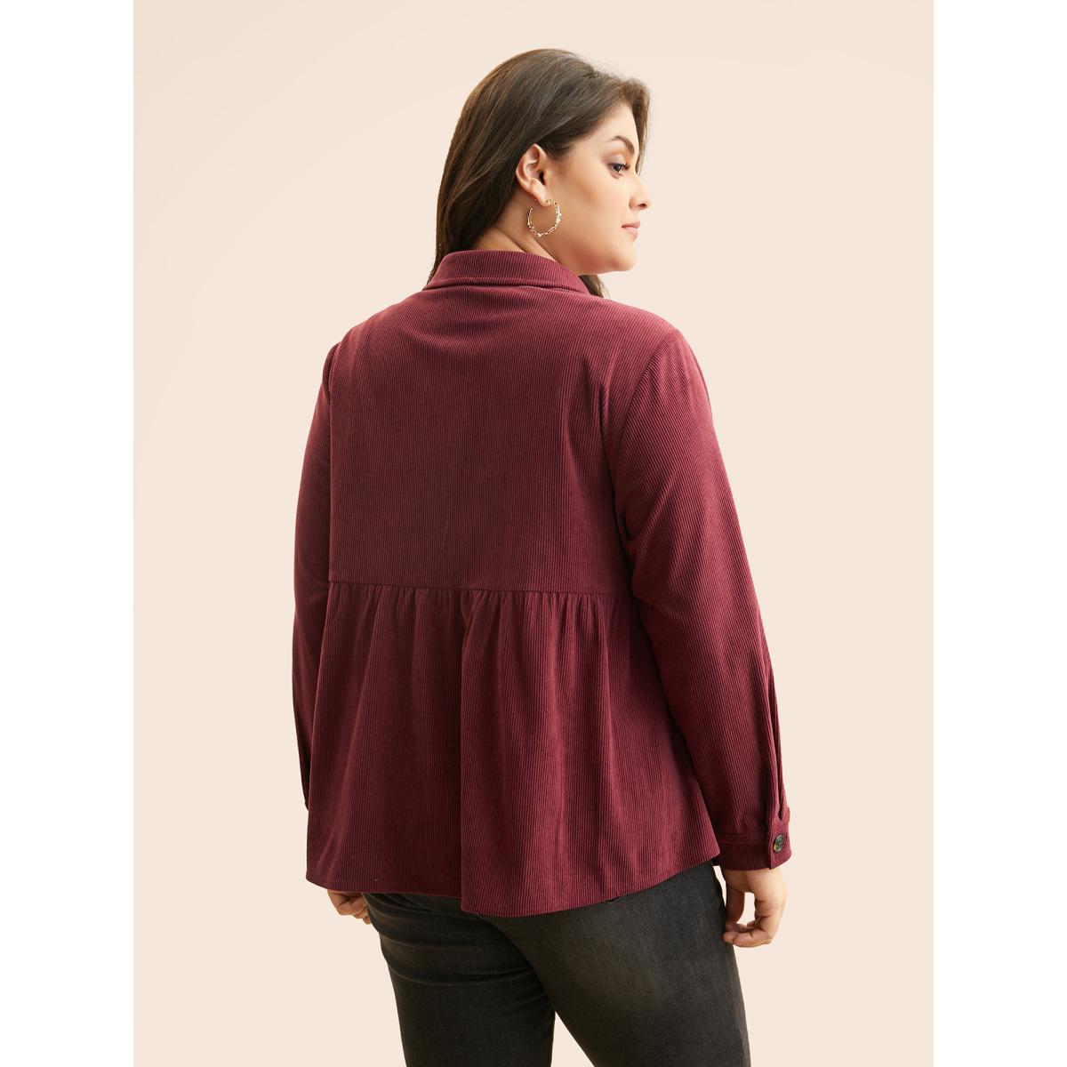 Plus Size Corduroy Collared Flap Detail Jacket Women Scarlet Gathered Elegant Jackets BloomChic 28/5X Product Image