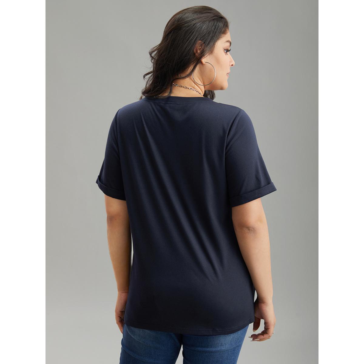 Plus Size Art & Design Embroidered Crew Neck T-shirt Indigo Women Casual Printed Art&design Dailywear T-shirts BloomChic 26/4X Product Image