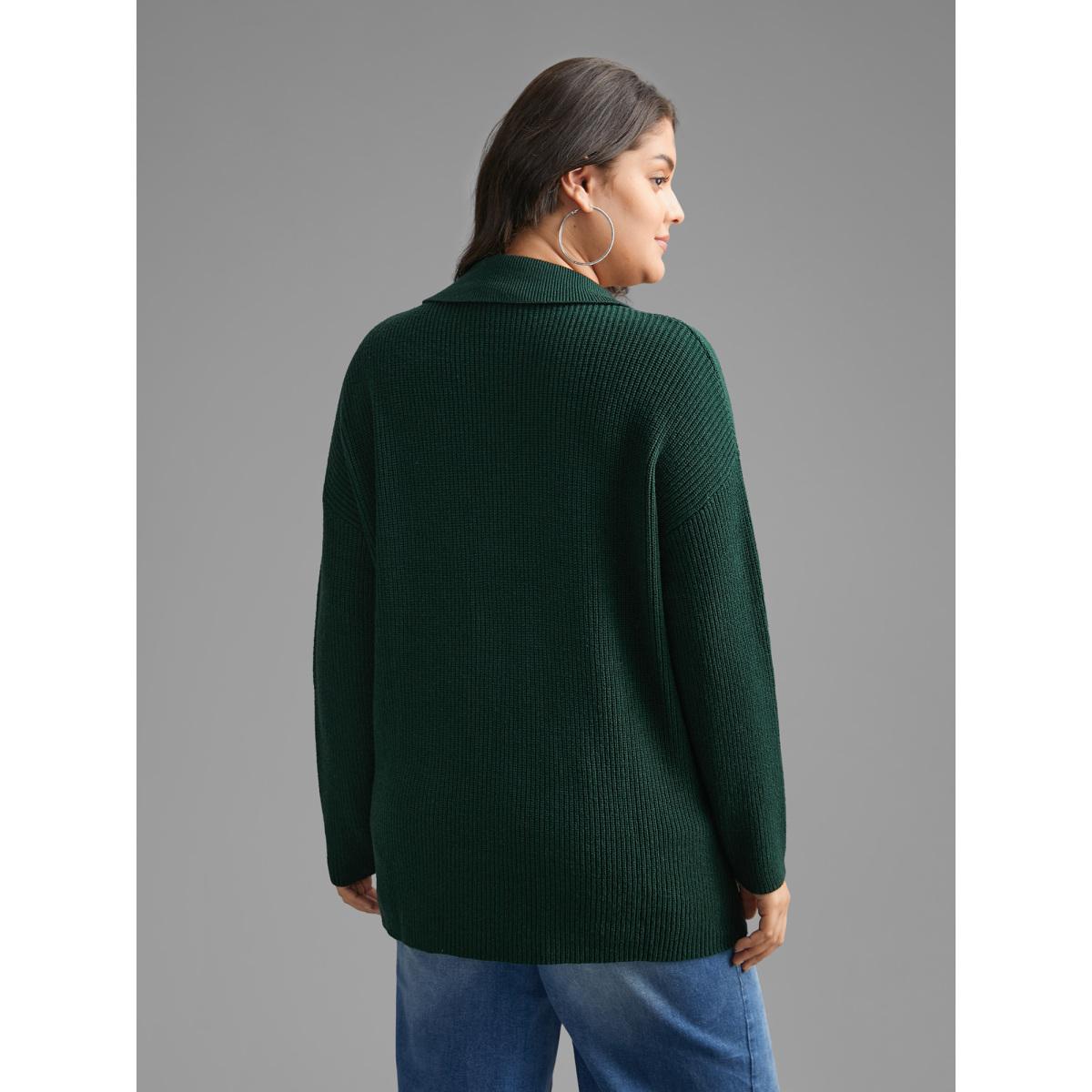 Plus Size Supersoft Essentials Textured Button Up Pullover DarkGreen Women Casual Loose Long Sleeve Suit Collar Everyday Pullovers BloomChic 26/4X Product Image