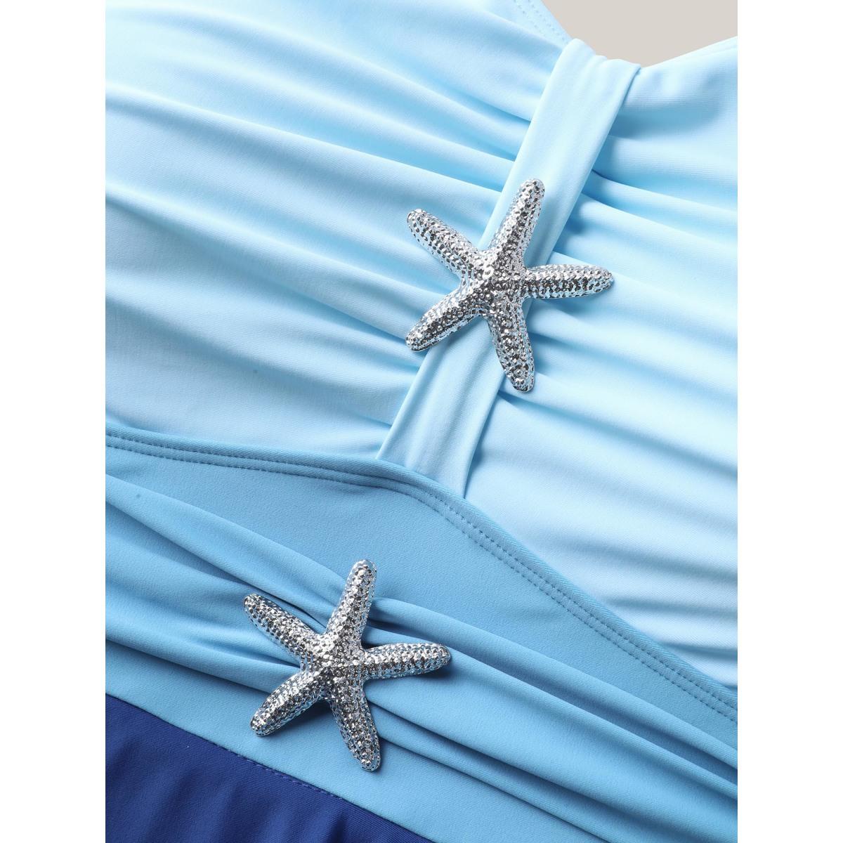 Plus Size Anti-Float Ties Detachable Starfish Brooch Swim Dress Women's Swimwear Aegean Beach Bodycon Heart neckline High stretch Curve Swim Dresses BloomChic 30/6X Product Image