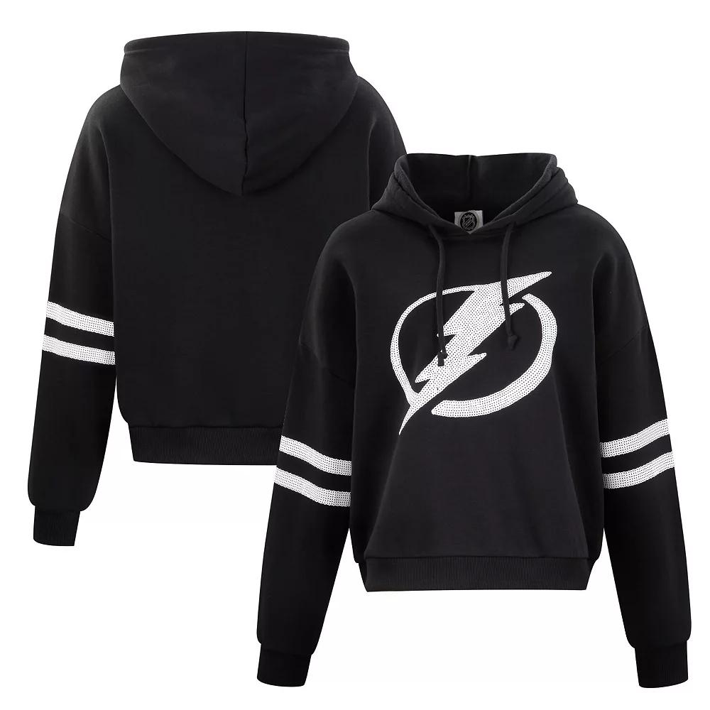Women's Cuce Black Tampa Bay Lightning Sequin Cropped Pullover Hoodie, Size: 2XL, Lgh Black Product Image