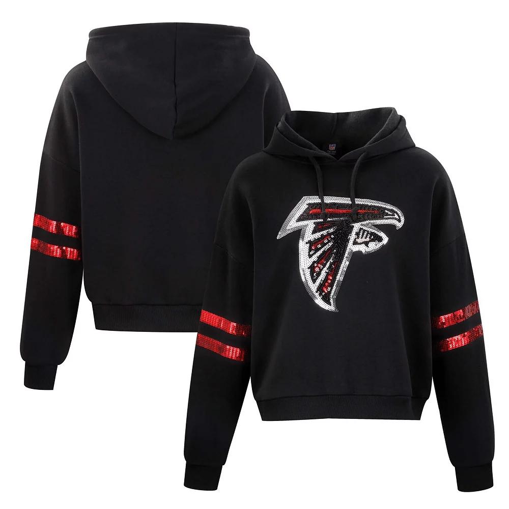 Women's Cuce Black Atlanta Falcons Cropped Sequins Pullover Hoodie, Size: 4XL Product Image