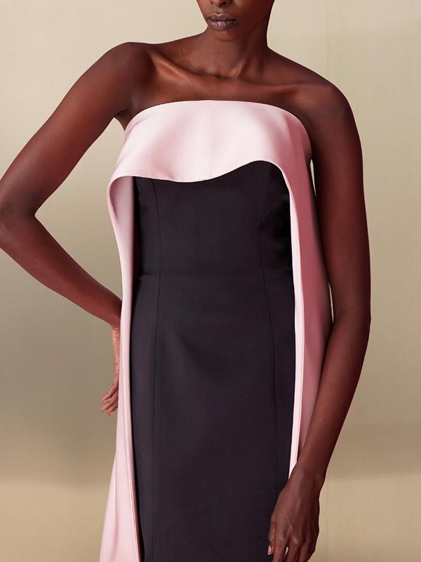 Loose Sleeveless Contrast Color Tube Maxi Dresses Product Image