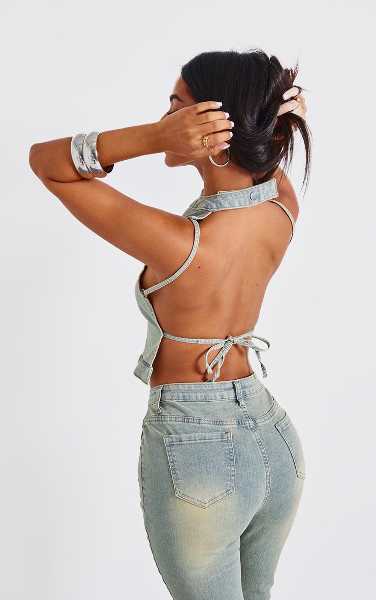 Petite Vintage Wash Denim Backless Top Product Image
