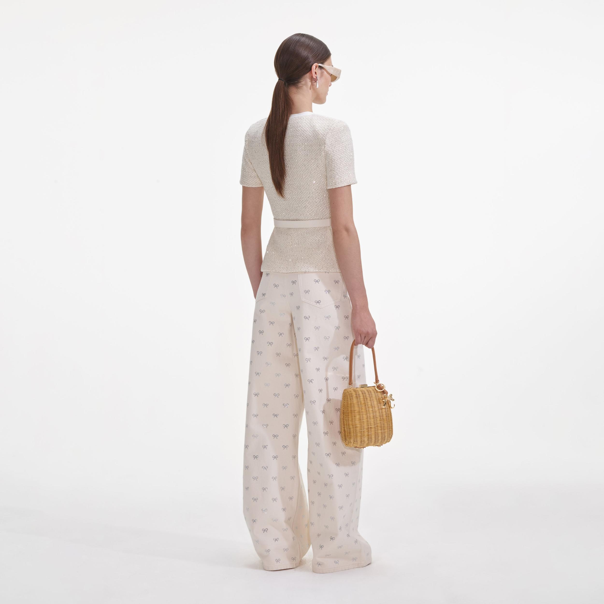 Cream Sequin Knit Top Product Image