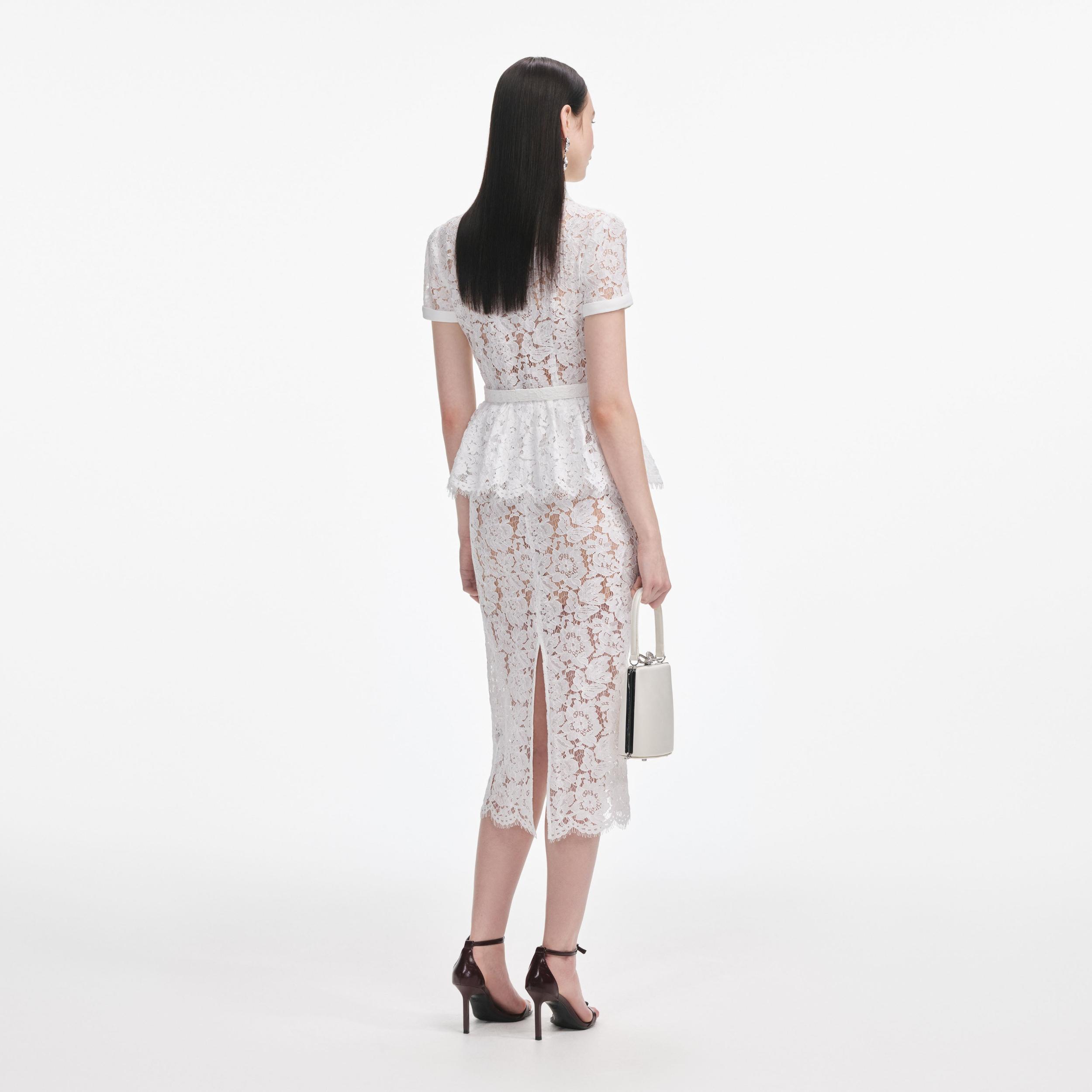 White Lace Peplum Midi Dress Product Image