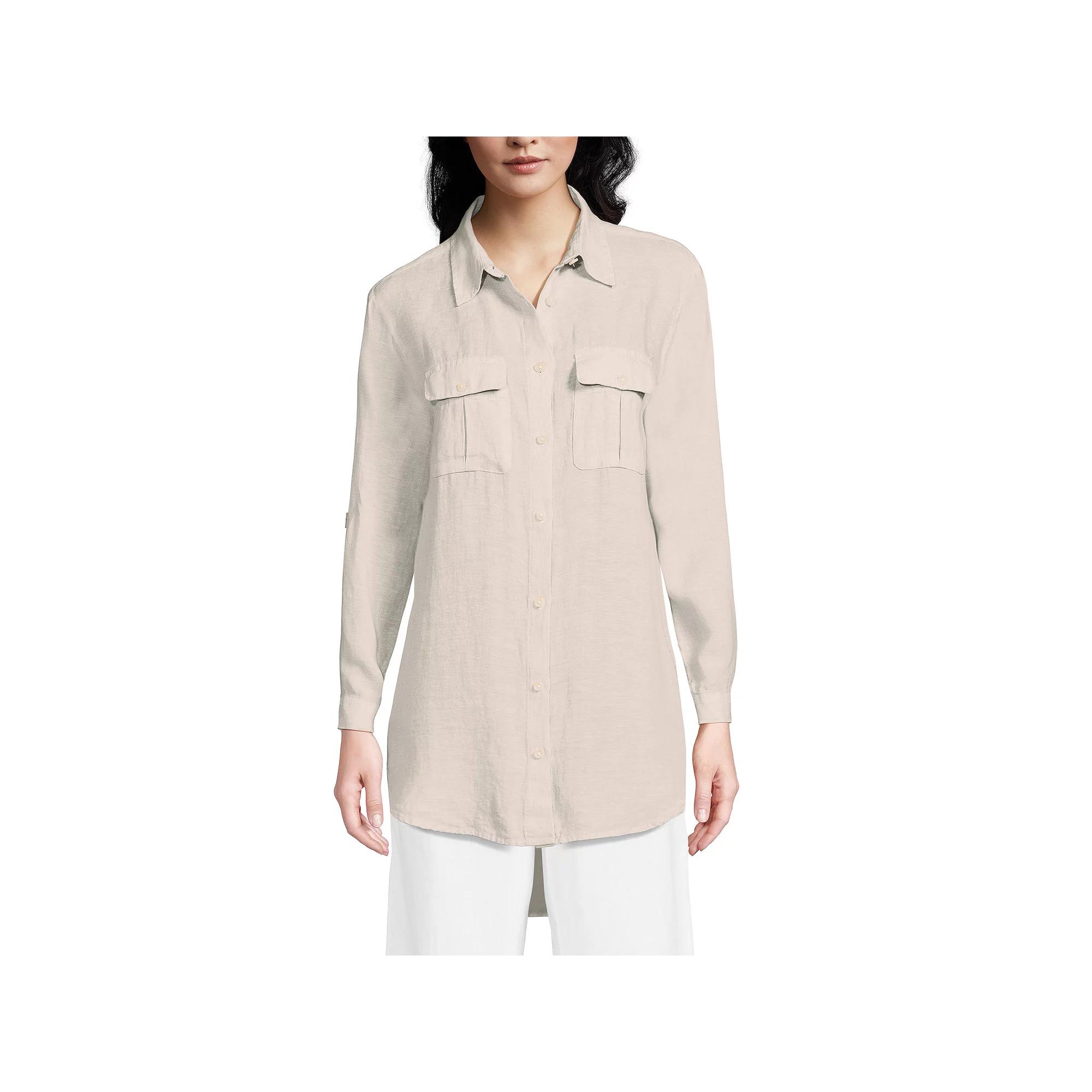 Women's Lands' End Linen Roll Sleeve Relaxed Tunic Top,  Product Image