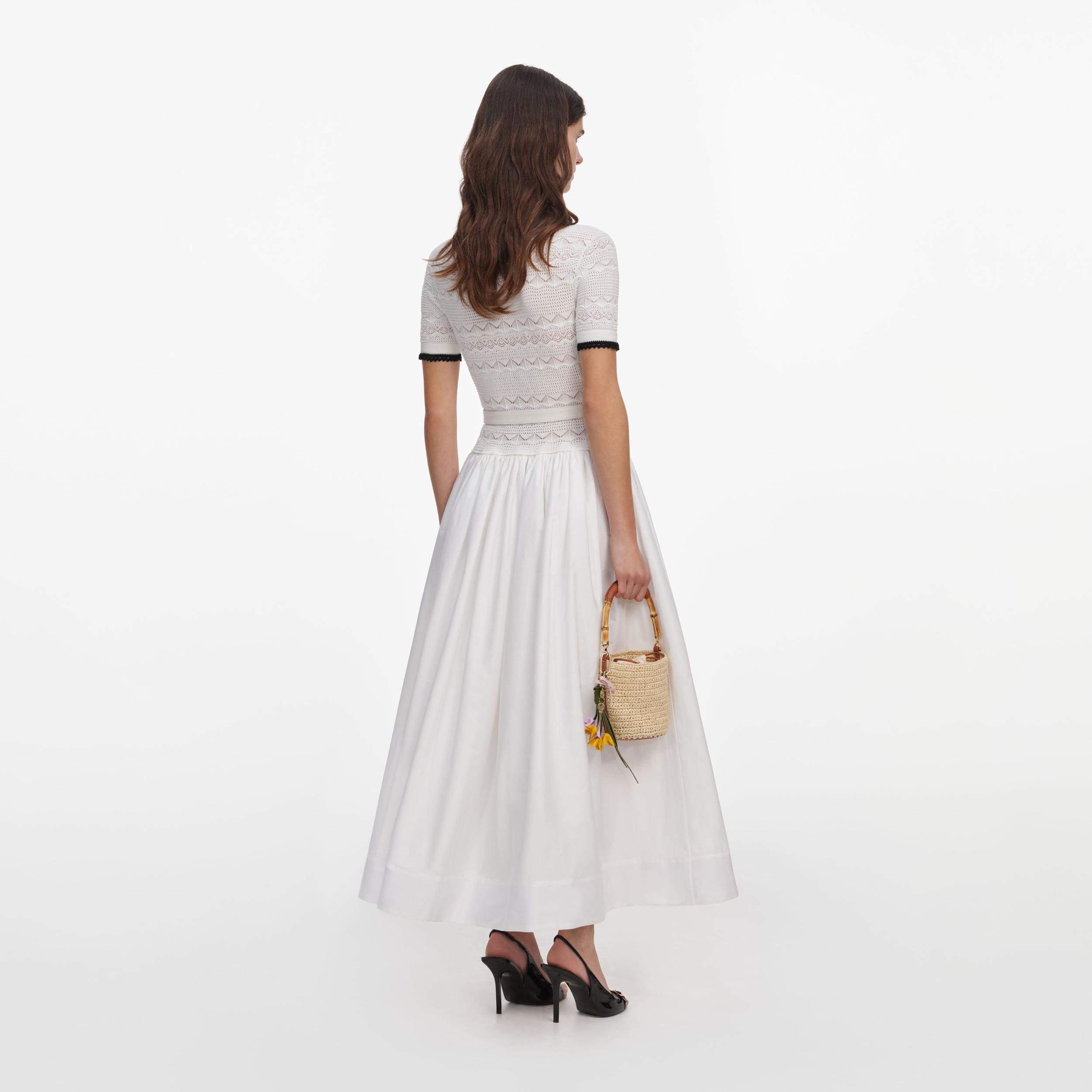 White Knit Linen Midi Dress Product Image
