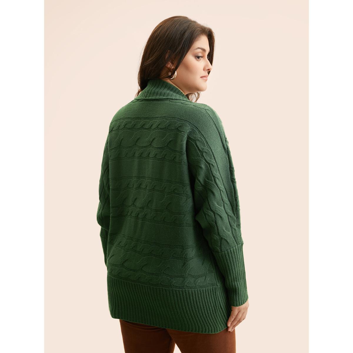 Plus Size Texture Cable Knit Dolman Sleeve Cardigan DarkGreen Women Leisure Loose Long Sleeve Casual Cardigans BloomChic 10/M Product Image
