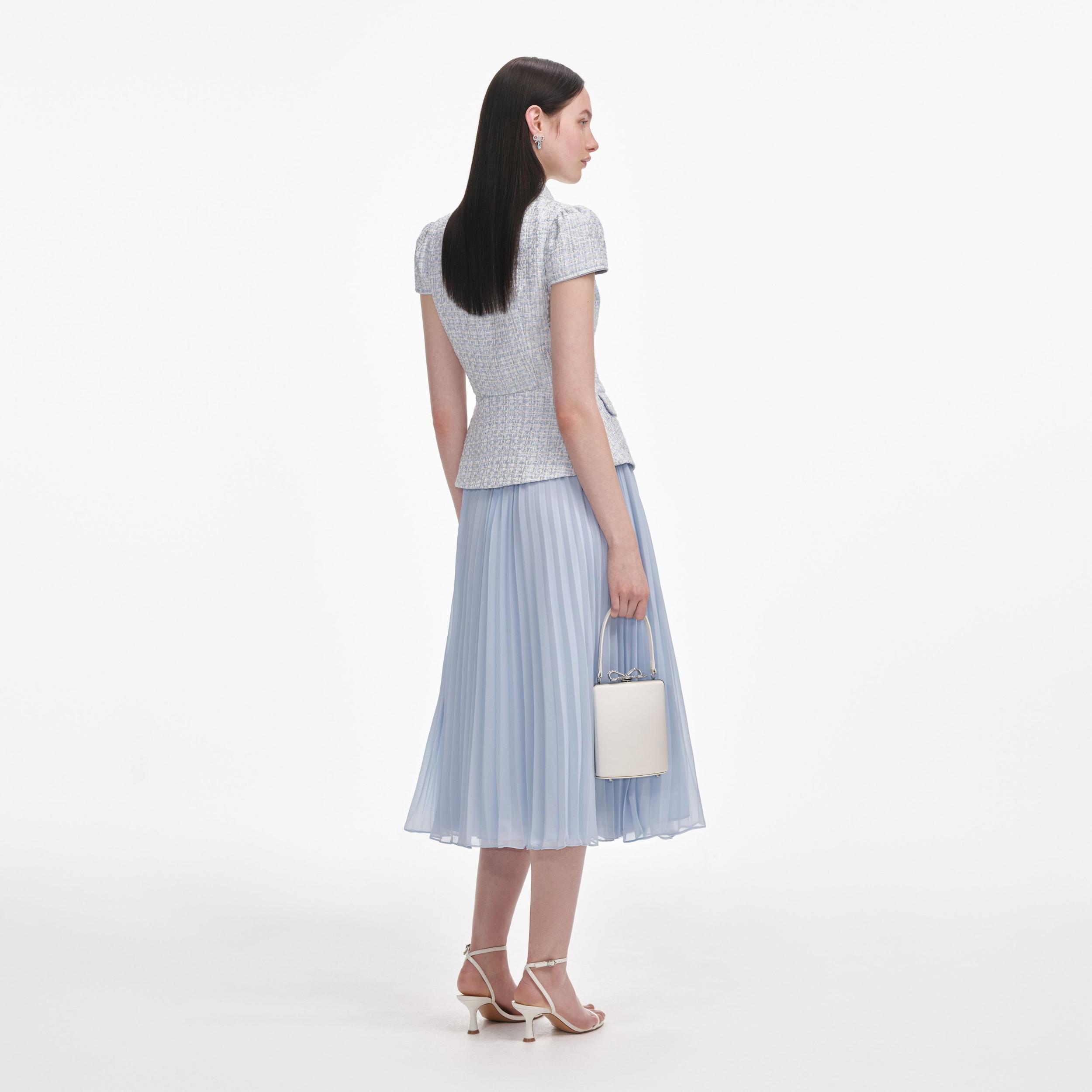 Blue Boucle Bow Midi Dress Product Image