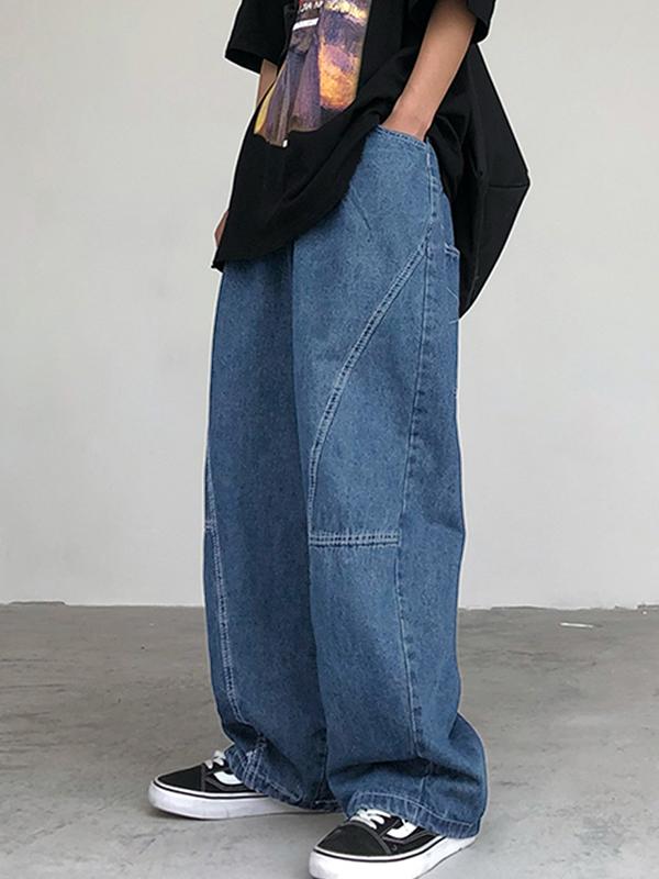 Men's Dark Patchwork Loose Jeans Product Image