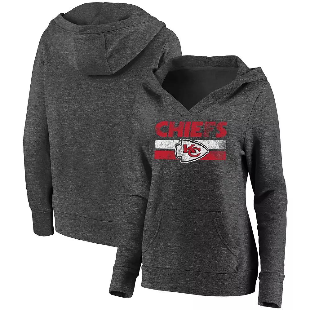 Women's Fanatics Branded Heathered Charcoal Kansas City Chiefs First String V-Neck Pullover Hoodie,  Product Image